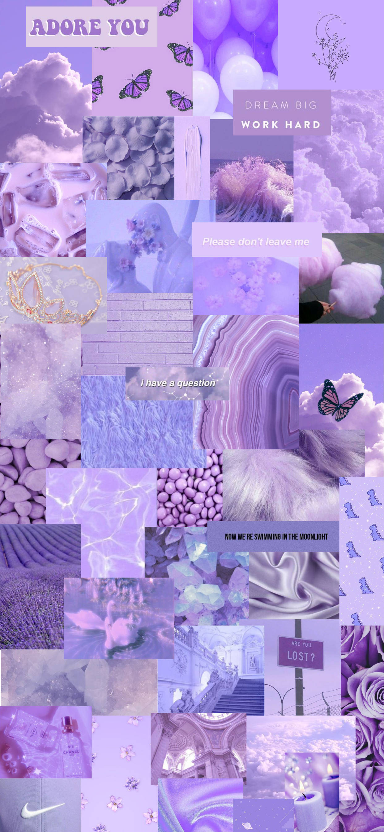 dark purple collage aesthetic, lavender, butterflies, 2K Phone Wallpaper