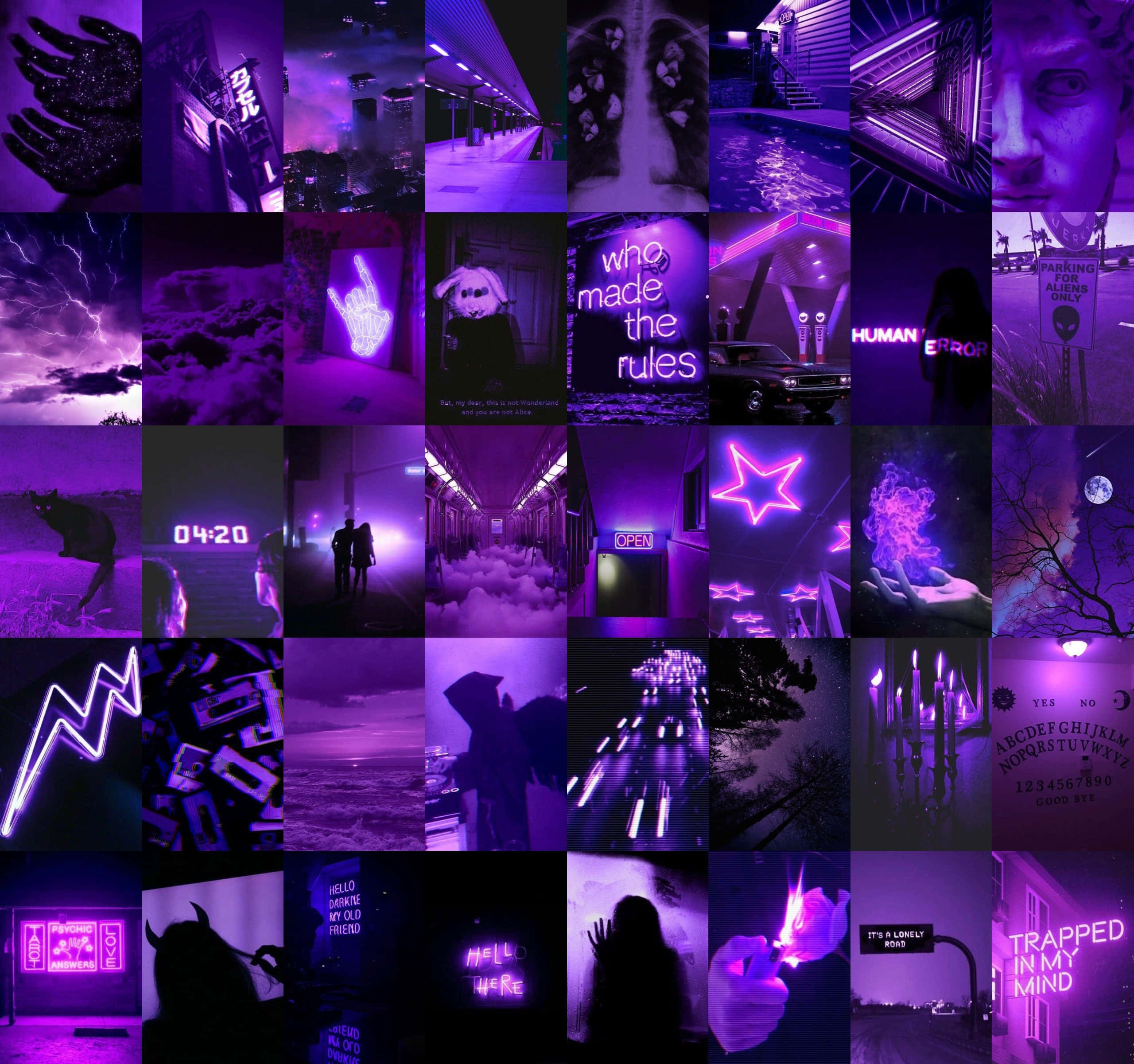 Purple Collage, neon signs, urban night scenes, 2K Desktop Wallpaper