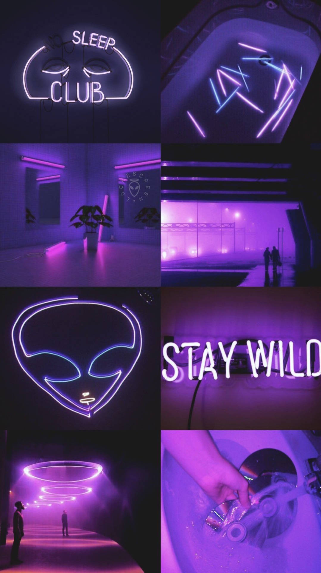 Dark Purple Collage Aesthetic, neon-lit scenes, purple hues, Full HD Phone Wallpaper