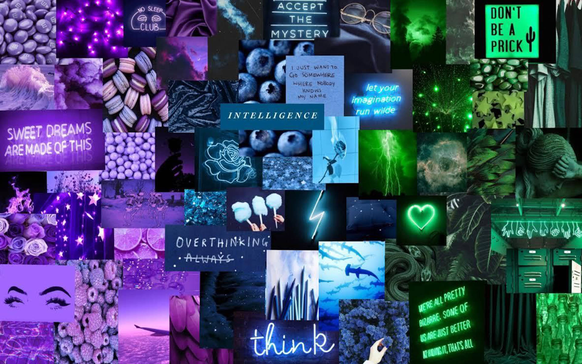 Dark Purple And Green Collage Aesthetic, glitch art, surreal imagery, Full HD Desktop Wallpaper