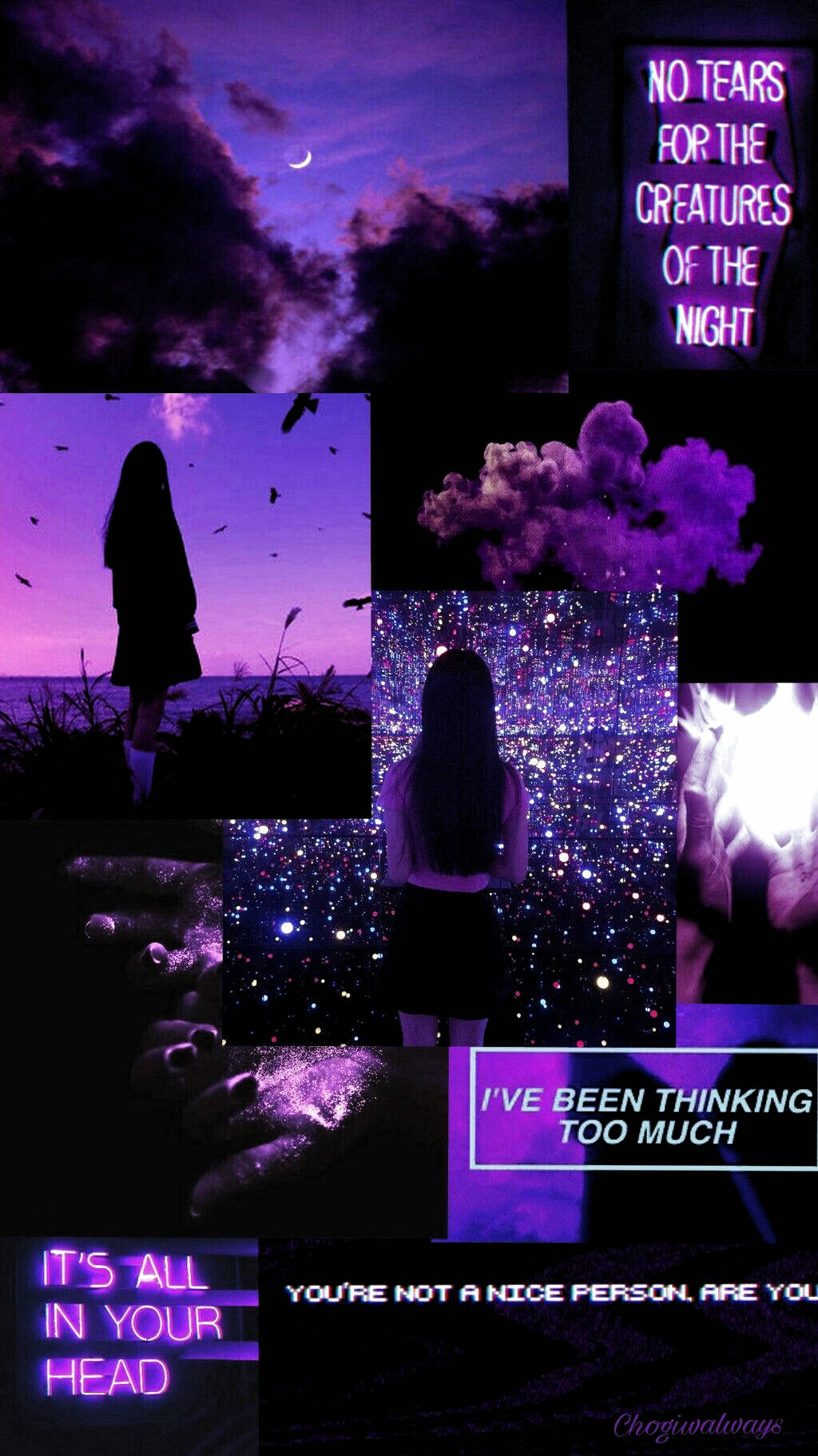light purple aesthetic, overthinking collage, crescent moon, HD Phone Wallpaper
