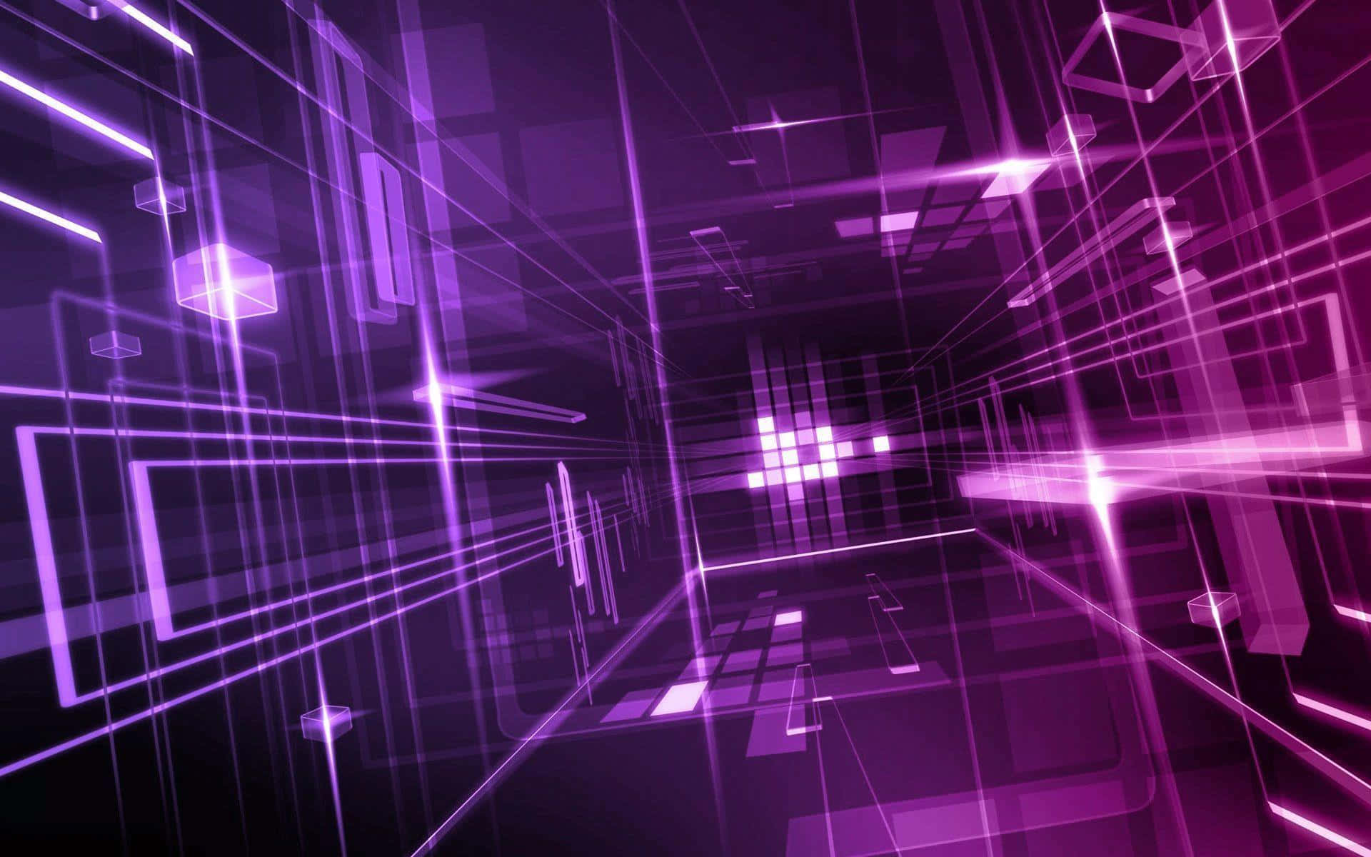 Purple Cool, glowing purple neon lines, floating cubes, Full HD Desktop Wallpaper