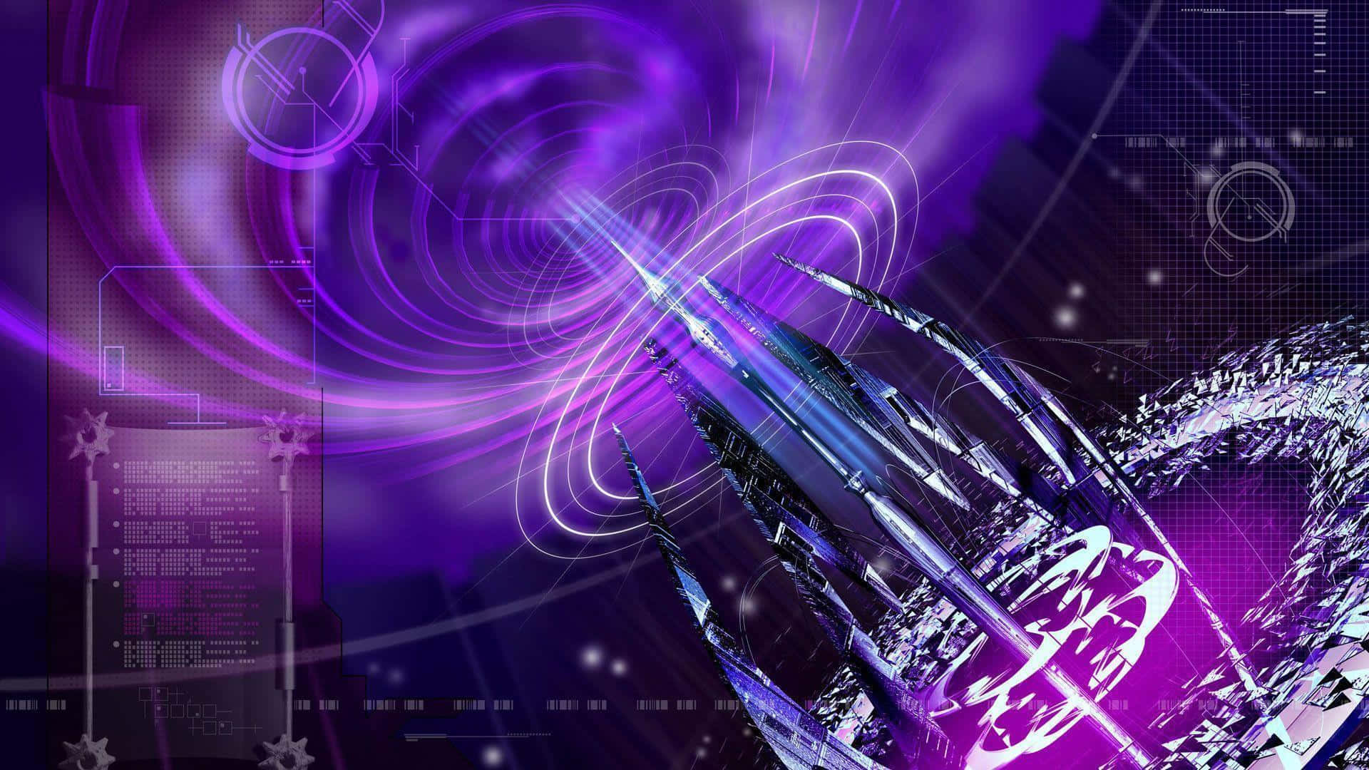 Purple Cool, futuristic spaceship, swirling purple cosmic vortex, Full HD Desktop Wallpaper
