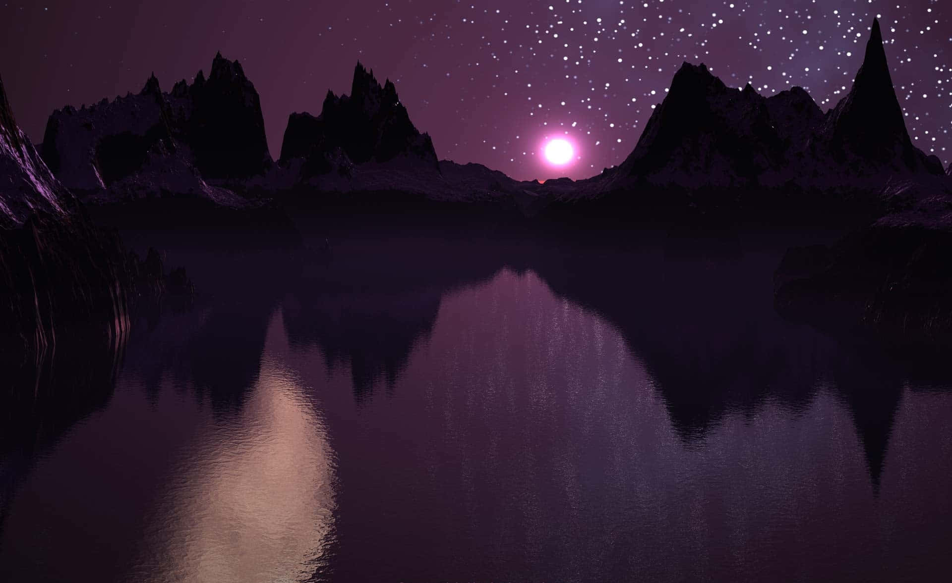Purple Cool, jagged mountains, calm water, Full HD Desktop Wallpaper