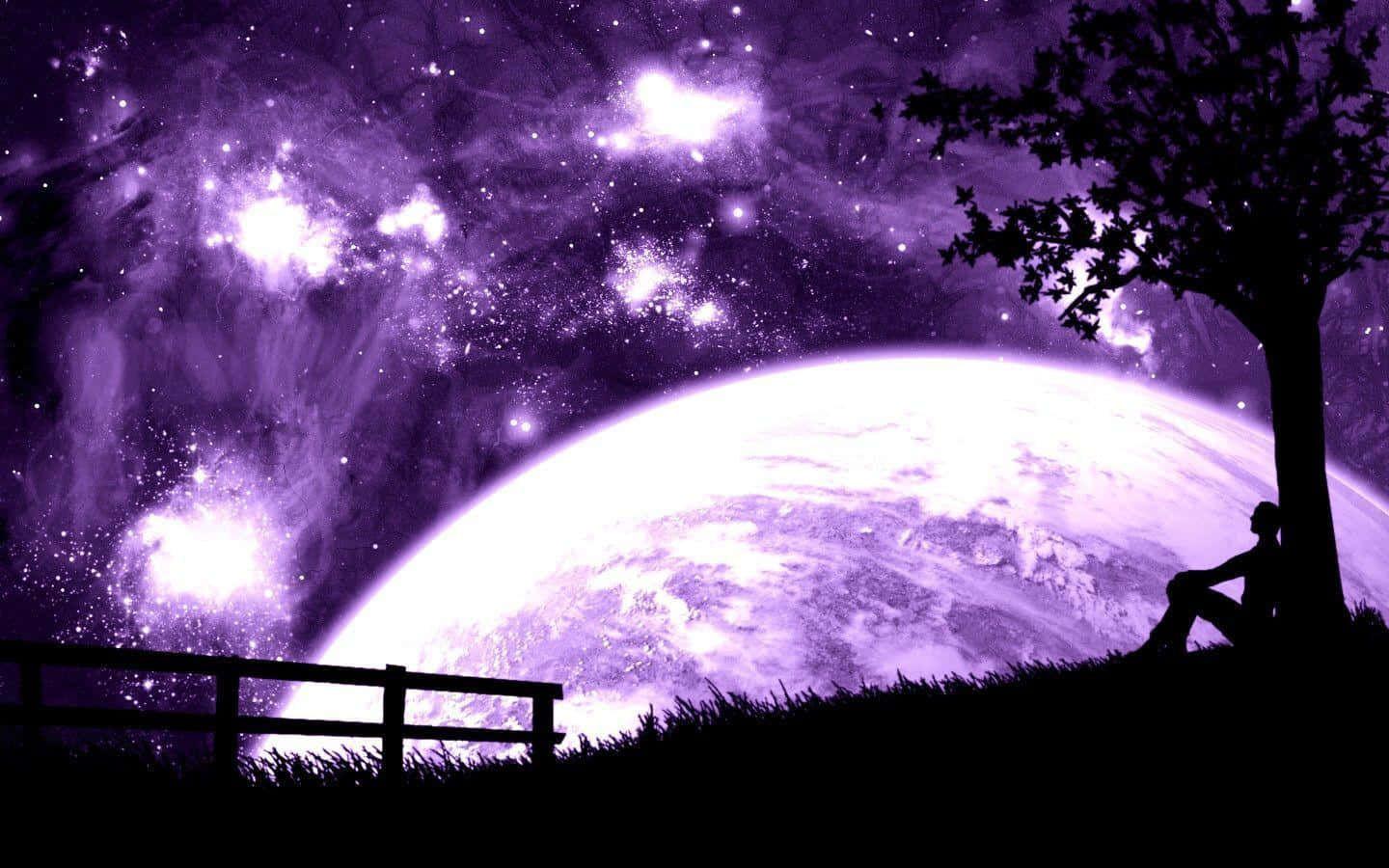 Purple Cool Moon, glowing purple planet, starry nebula, HD Desktop Wallpaper