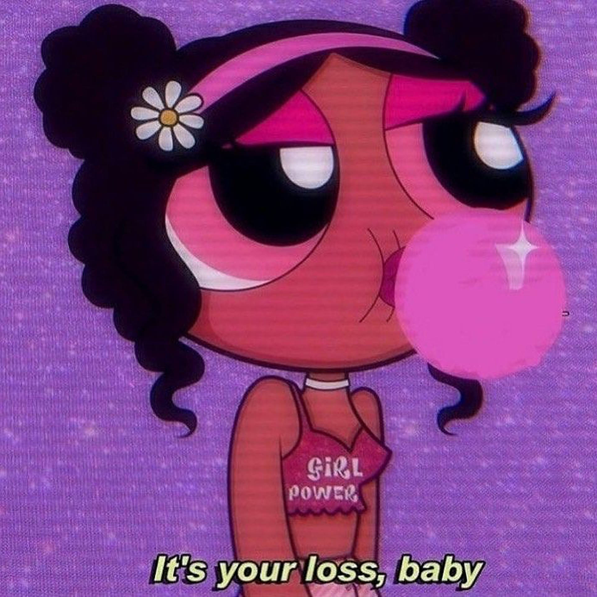 cartoon girl, pink skin, black pigtails, Full HD Desktop Wallpaper