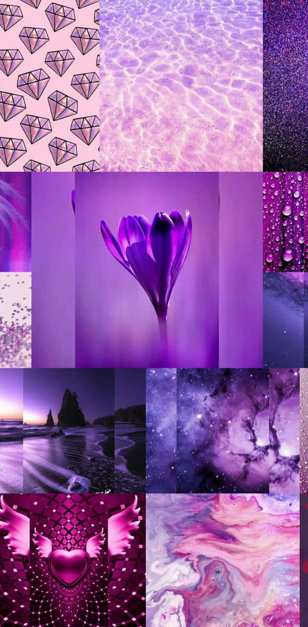 purple collage, diamonds, water ripples, HD Phone Wallpaper