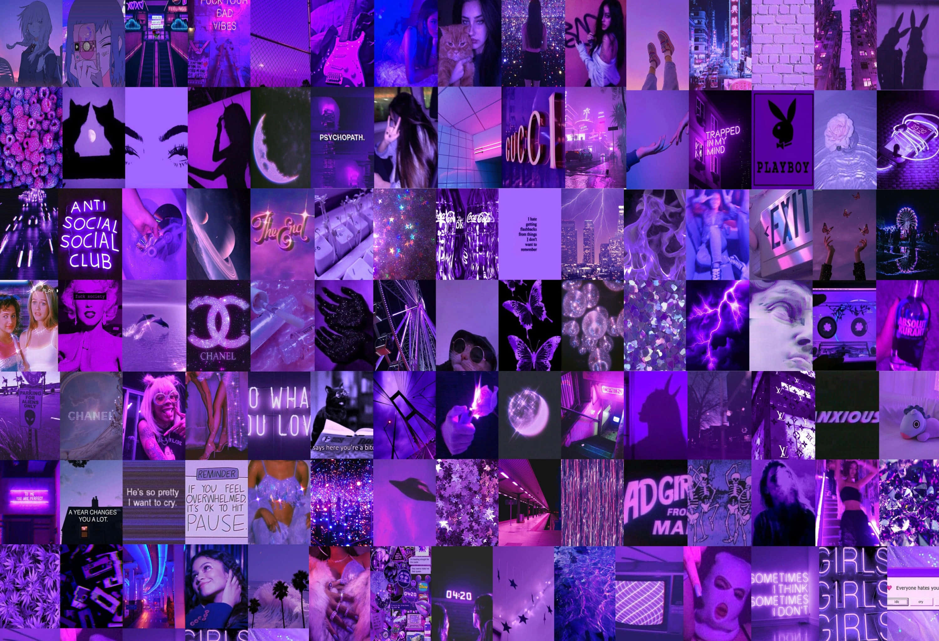 Purple Y2 K Aesthetic Collage, vibrant purple-hued, pop culture icons, 2K Desktop Wallpaper