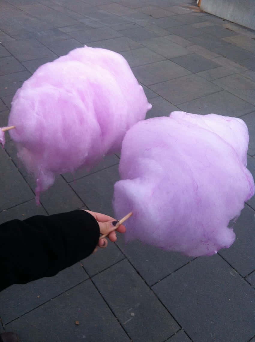 Purple Cotton, fluffy pink cotton candies, gray pavement, SD Phone Wallpaper