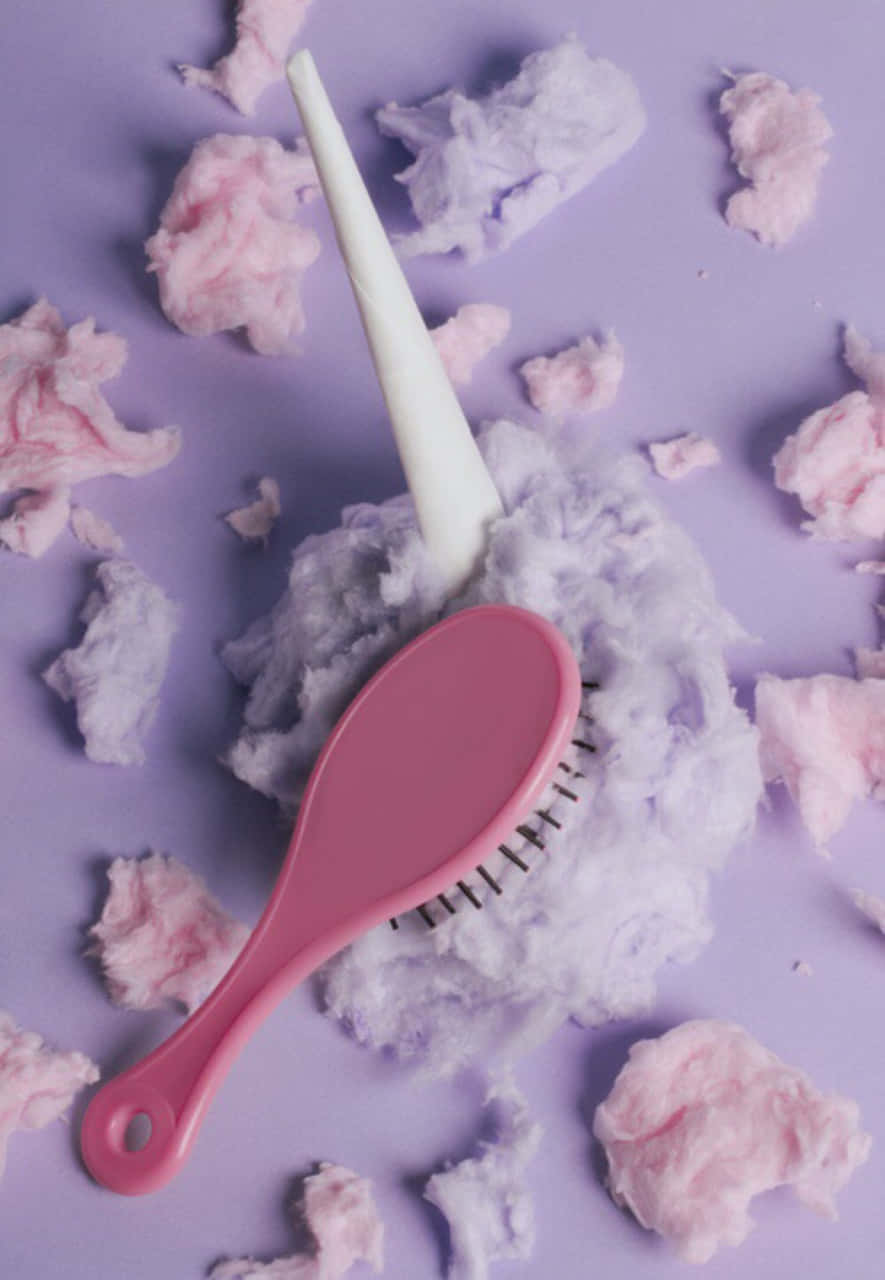 purple cotton, lavender background, pink hairbrush, HD Phone Wallpaper
