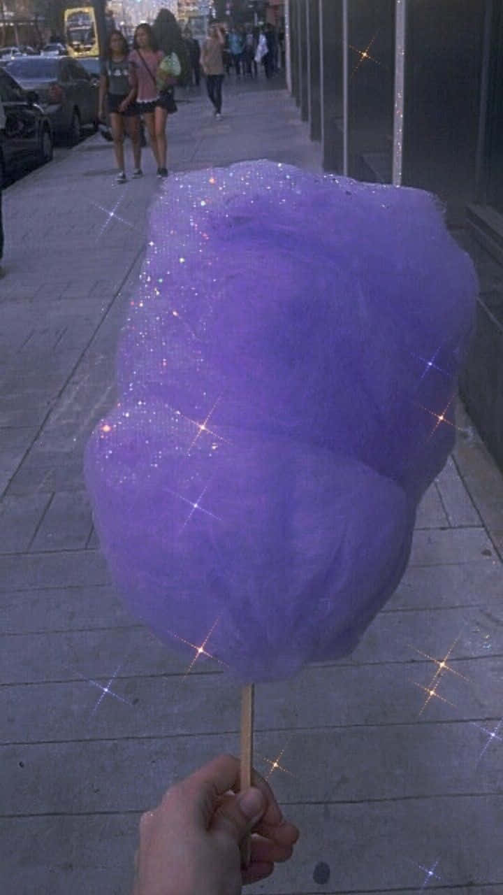 Purple Cotton, glittery purple cotton candy, city sidewalk, HD Phone Wallpaper