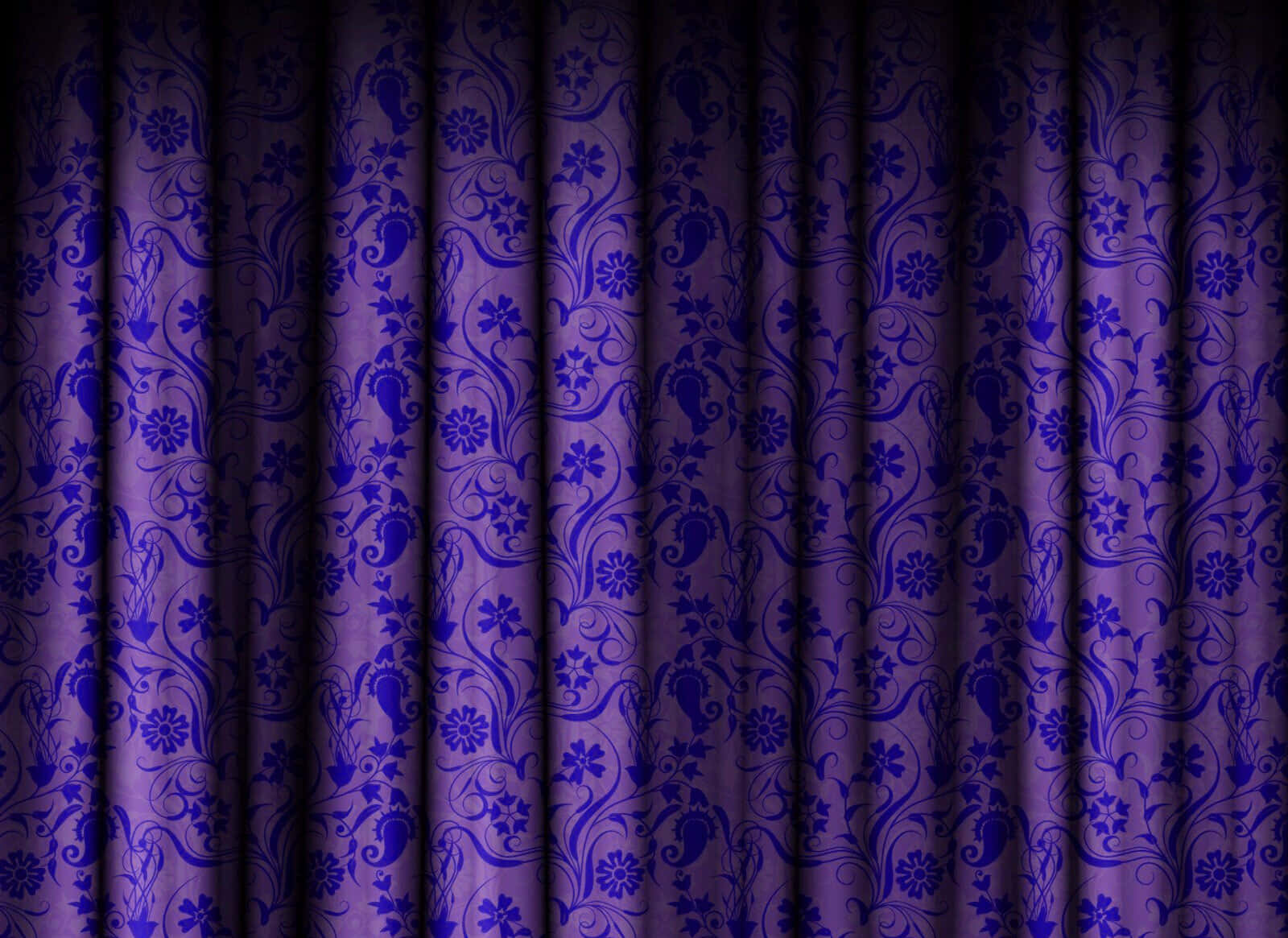 purple curtains, rich purple, intricate blue floral patterns, HD Desktop Wallpaper