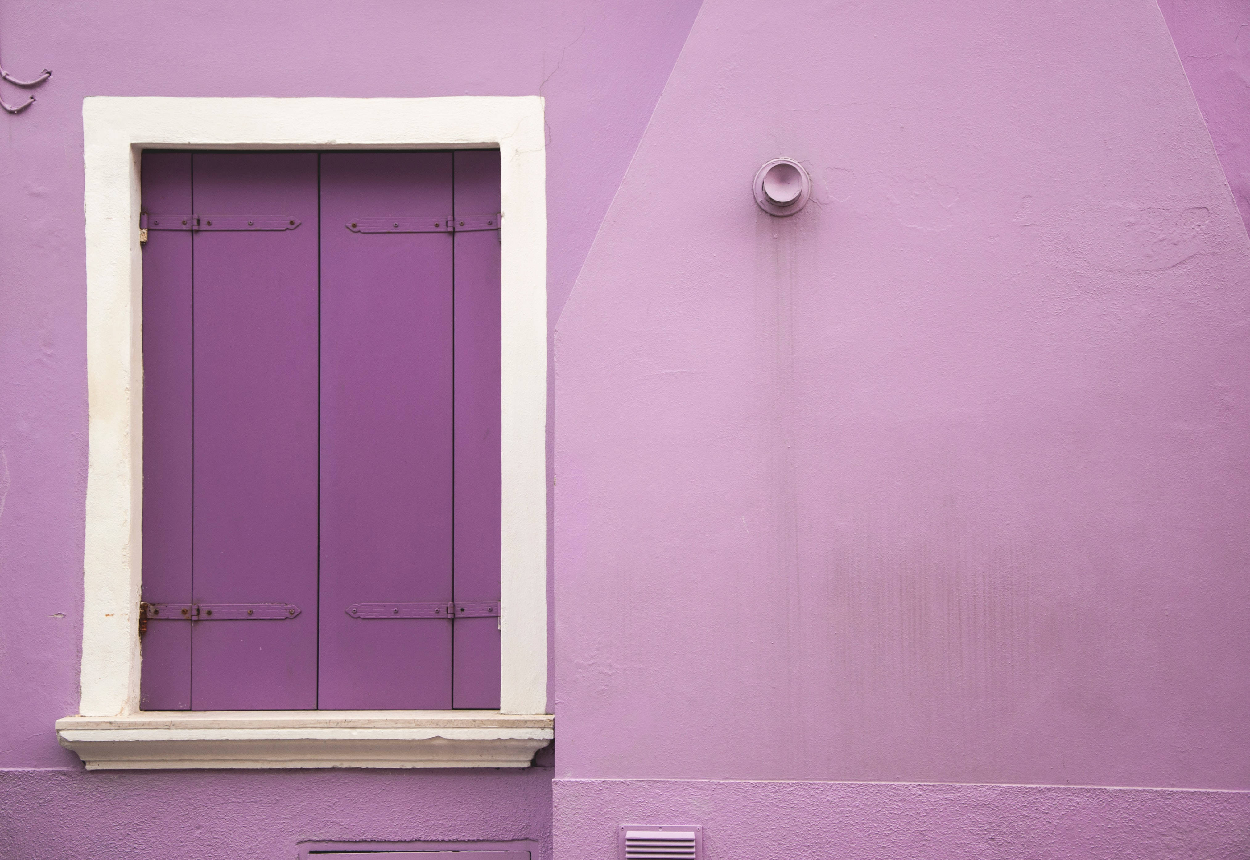 Dark Purple Aesthetic Window, vibrant purple wall, shuttered window, 4K Desktop Wallpaper