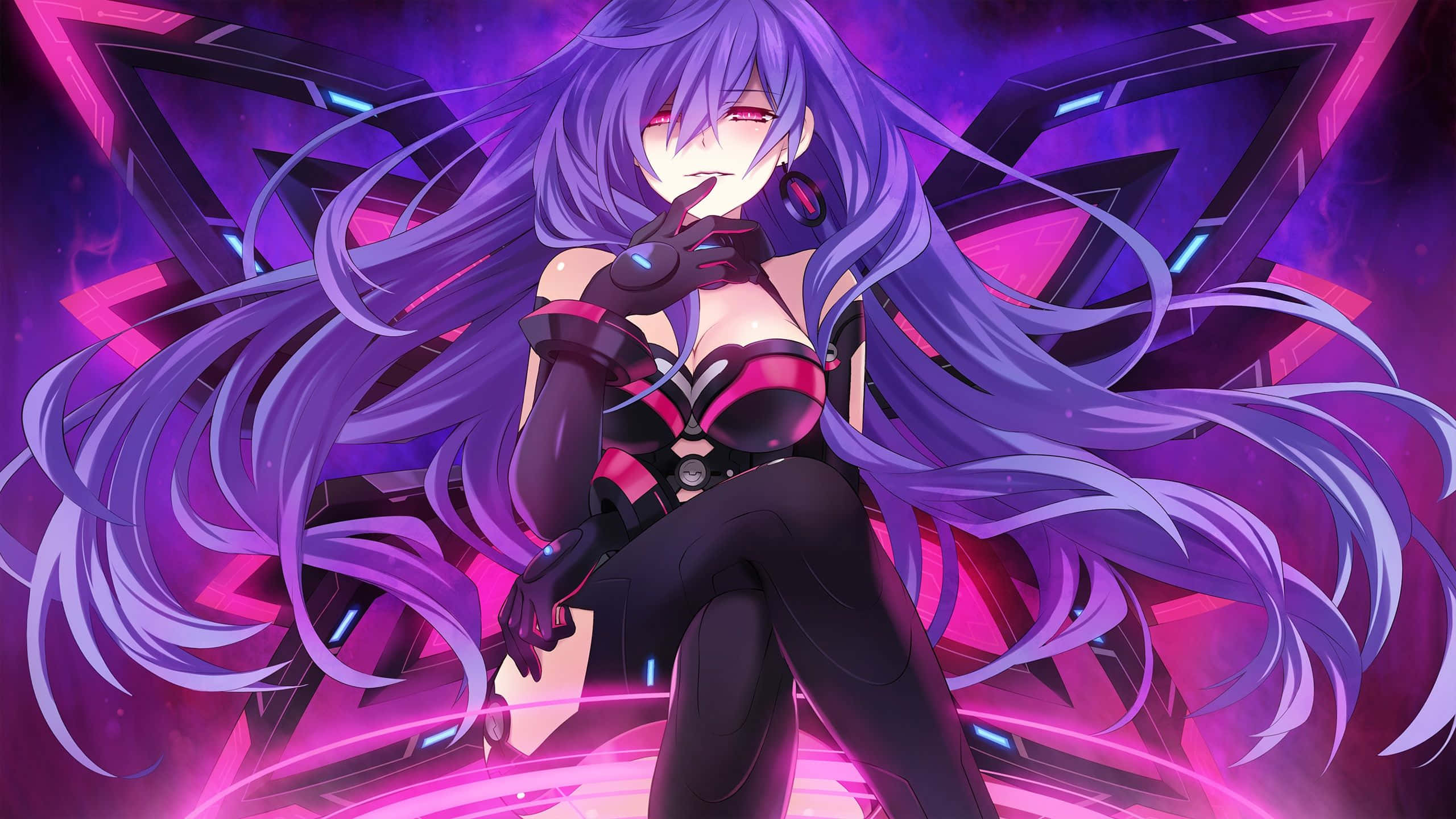 purple anime, anime girl, long purple hair, 2K Desktop Wallpaper
