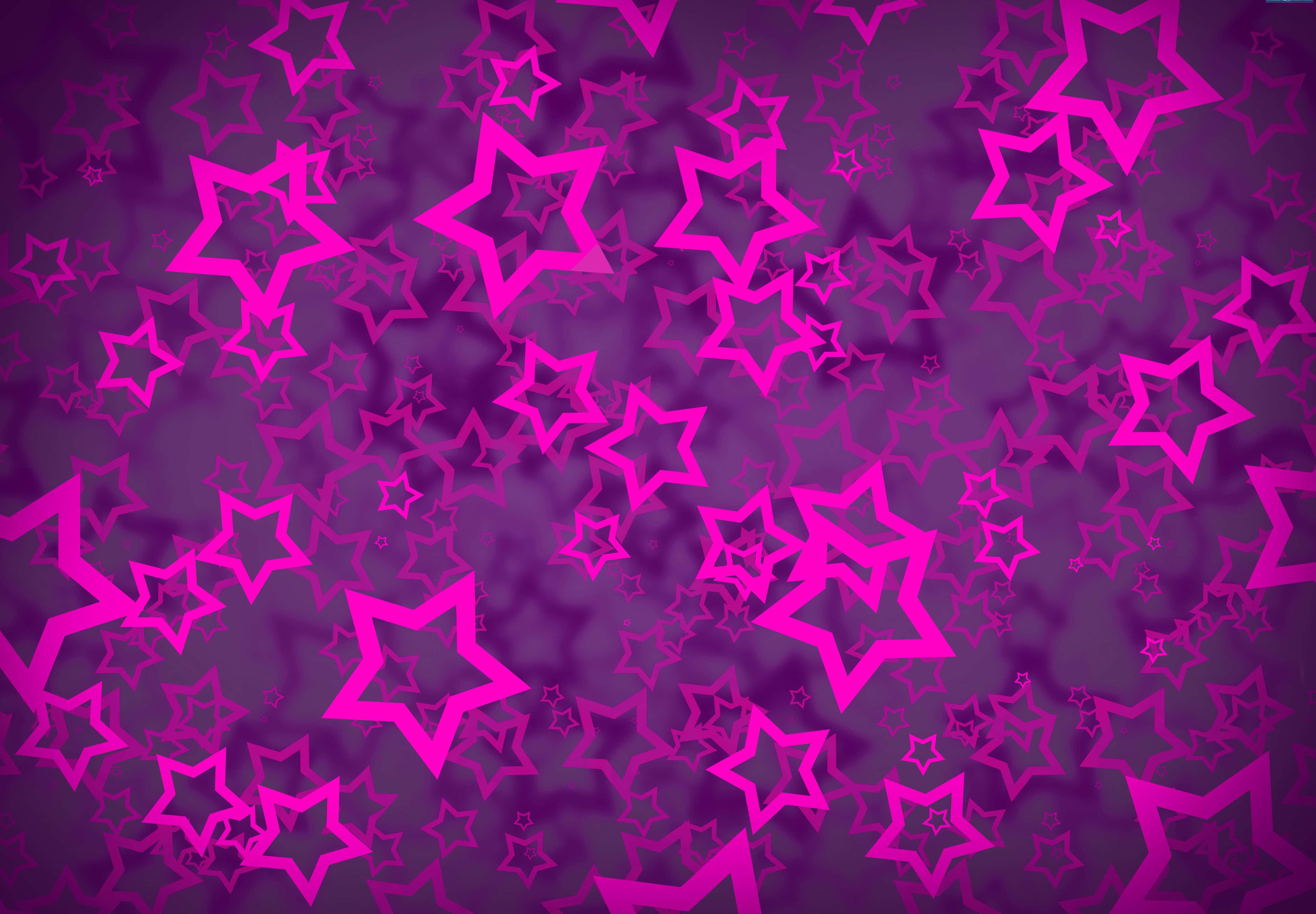 purple stars, purple background, vibrant pink star outlines, 4K Desktop Wallpaper