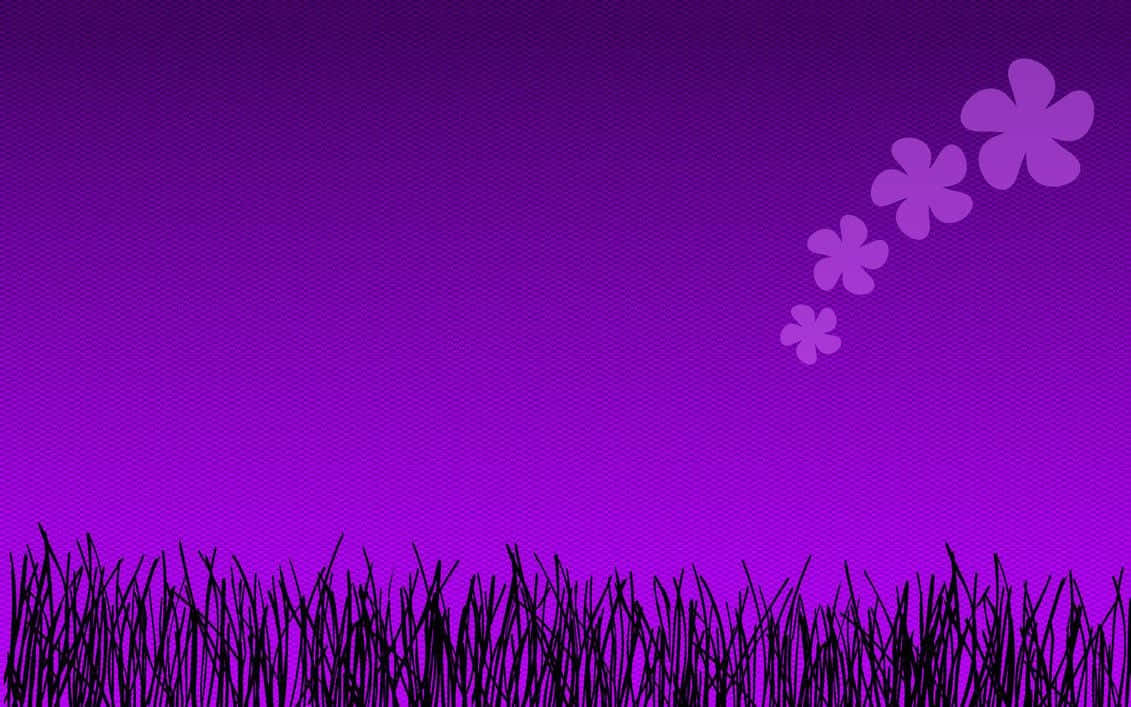 purple gradient background, black grass silhouette, light purple flowers, SD Desktop Wallpaper