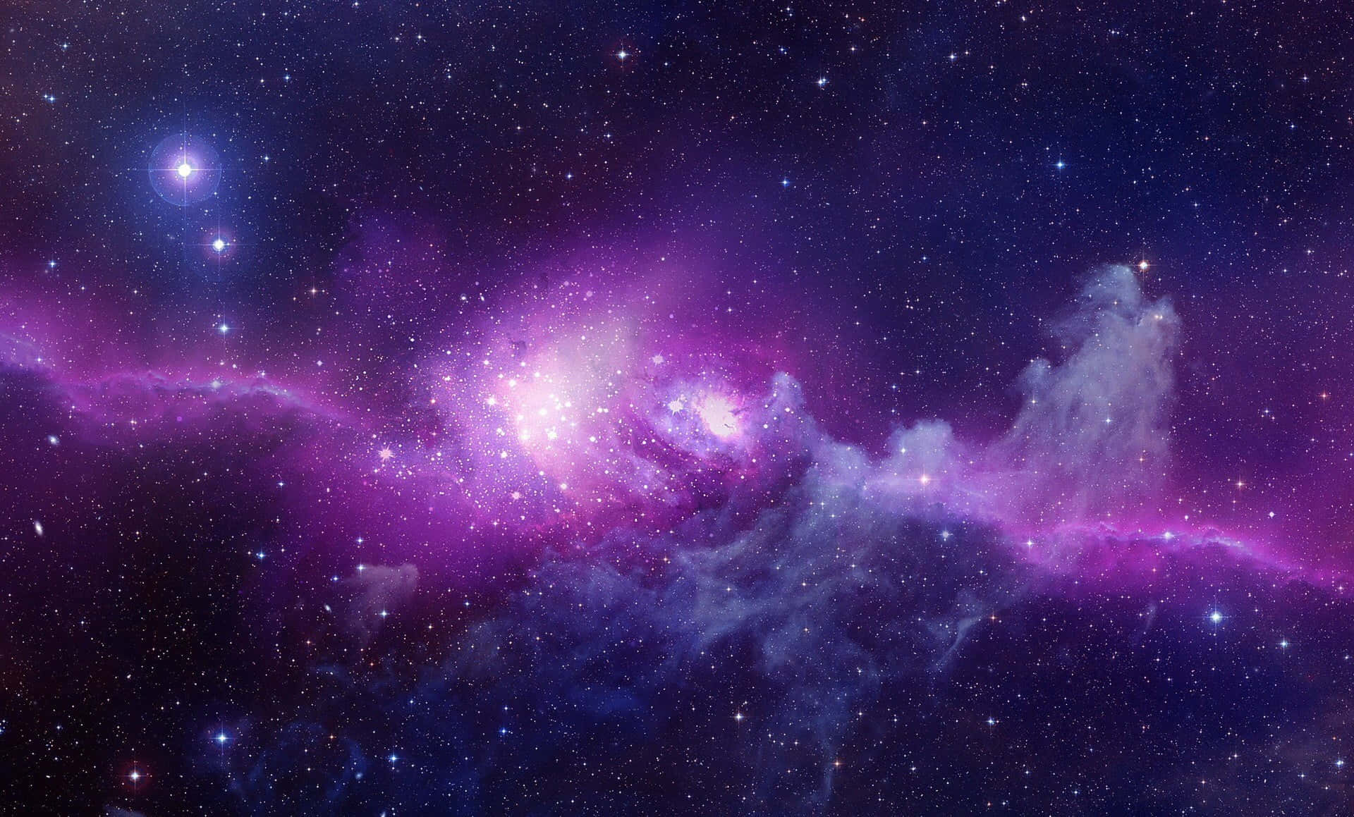 Purple Desktop, vibrant purple and blue nebula, glowing stars, Full HD Desktop Wallpaper