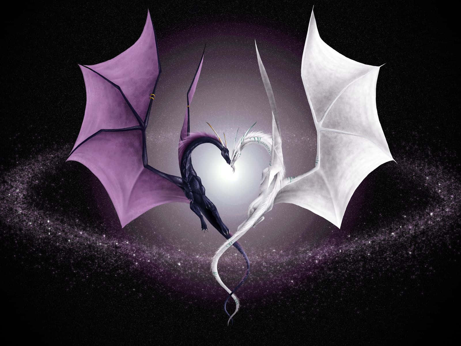 Purple Dragon, white and purple dragon, heart shape, HD Desktop Wallpaper