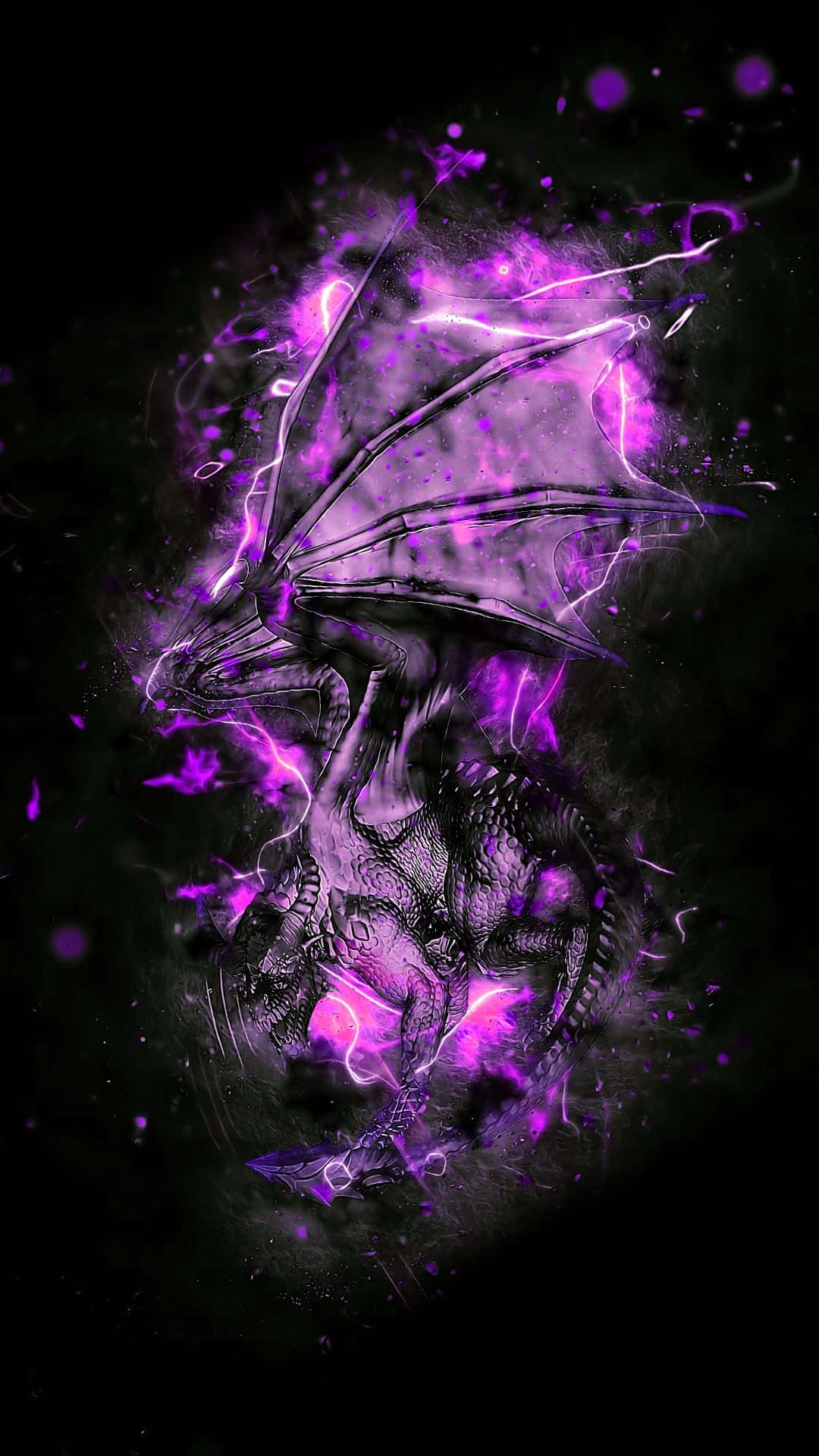 Purple Dragon, glowing purple energy, wings, Full HD Phone Wallpaper