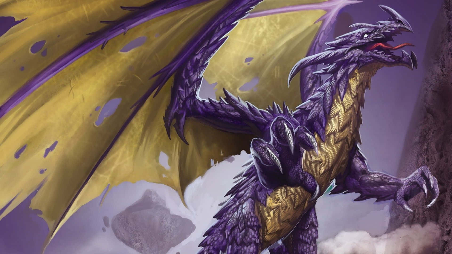 Purple Dragon, purple and gold, spiked scales, Full HD Desktop Wallpaper