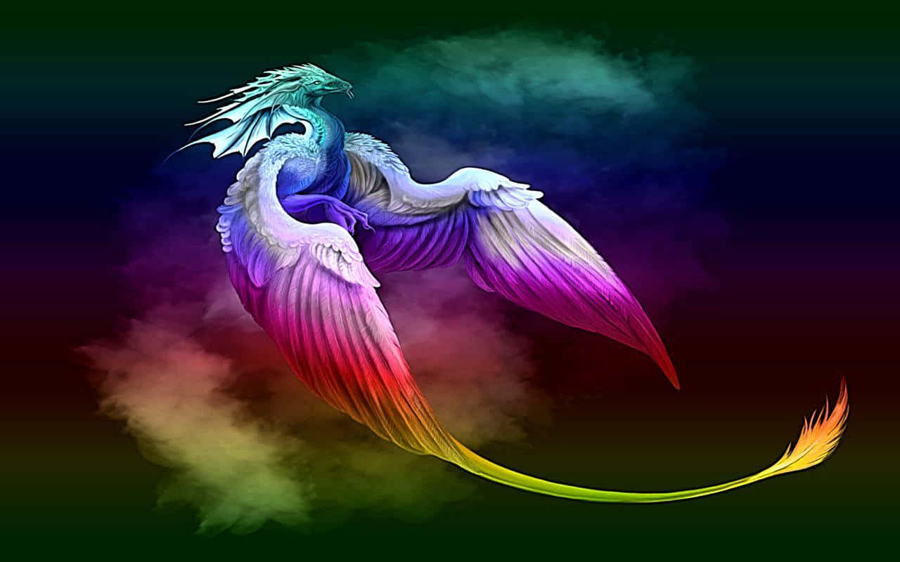 Purple Dragon, rainbow-winged, cosmic clouds, HD Desktop Wallpaper