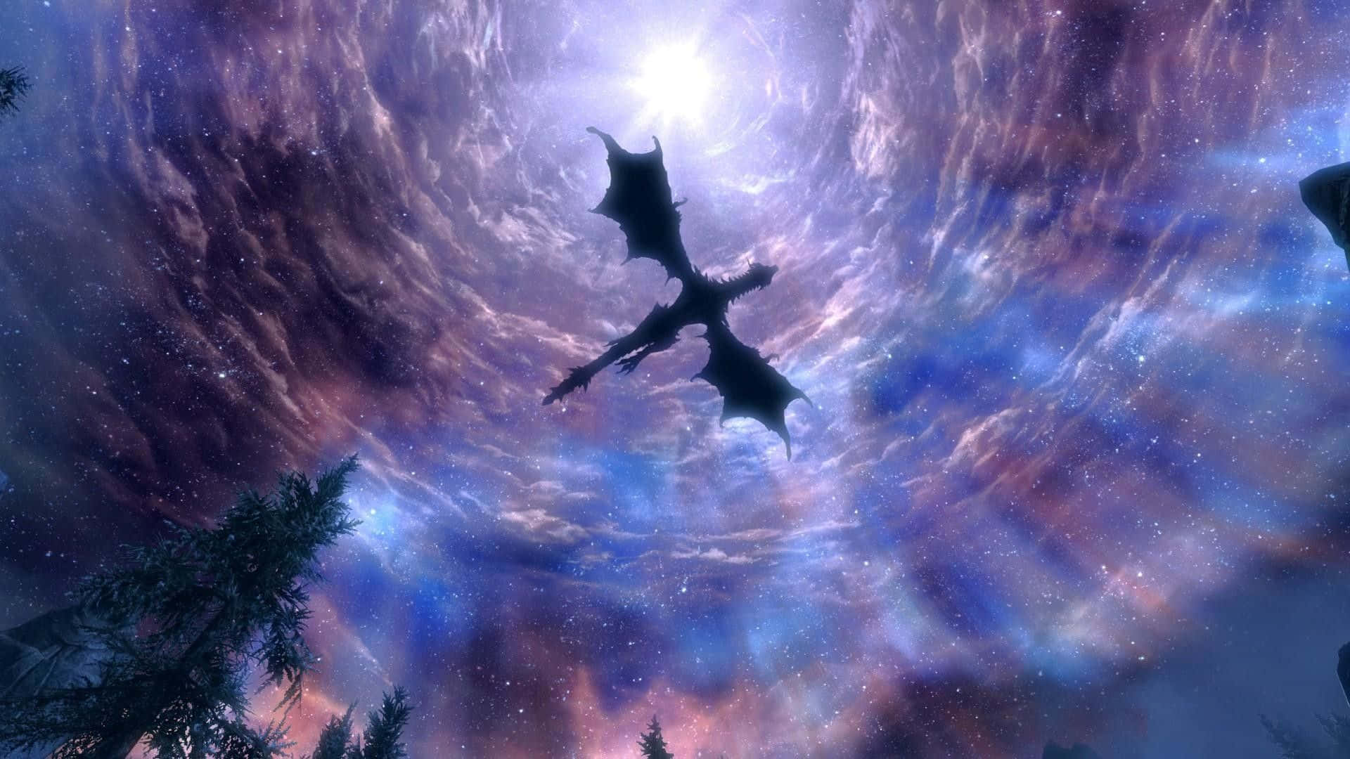 Purple Dragon, cosmic sky, purple blue, Full HD Desktop Wallpaper