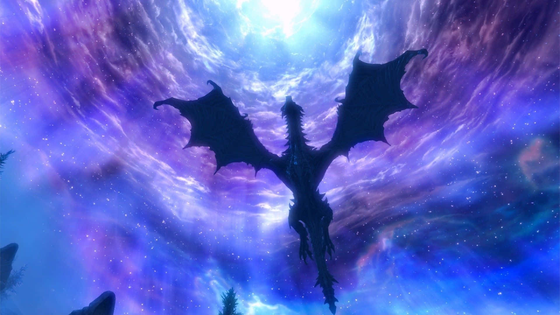 Purple Dragon, moon, cosmic sky, Full HD Desktop Wallpaper