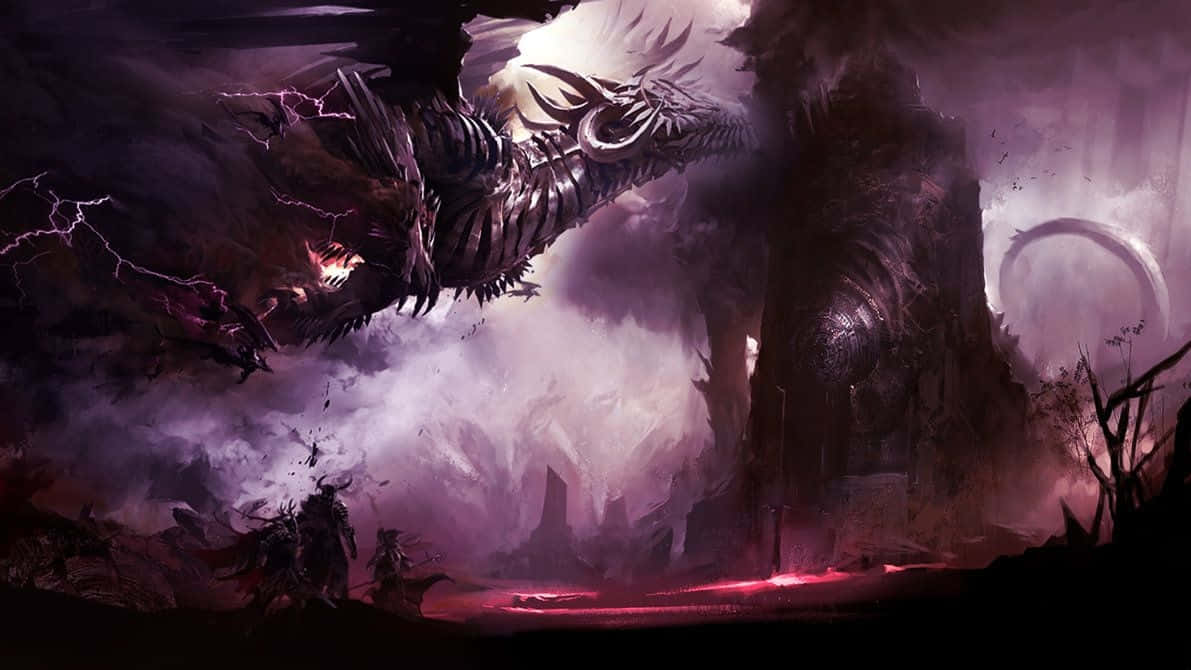 Purple Dragon, colossal dark dragon, glowing eyes, SD Desktop Wallpaper