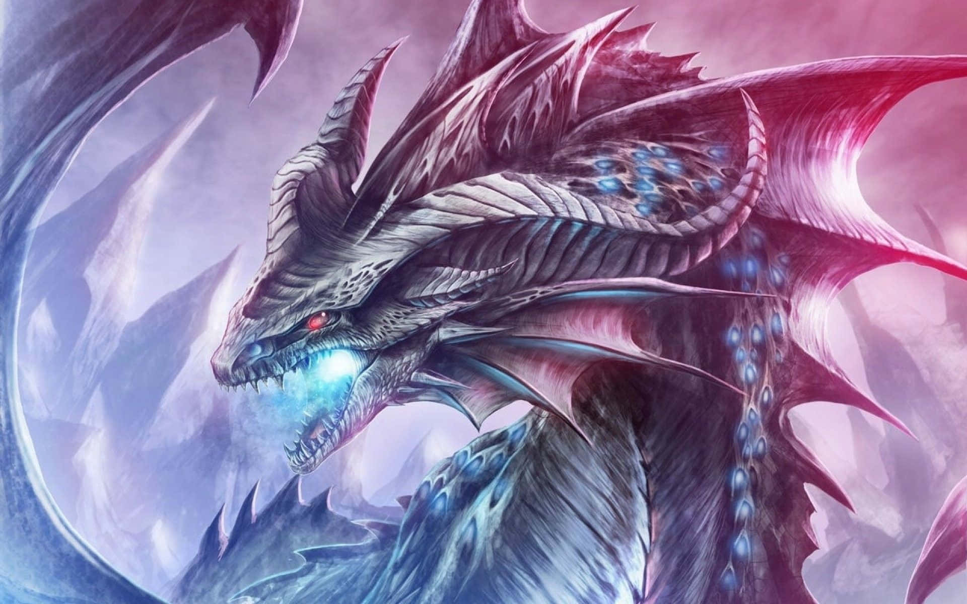 Purple Dragon, glowing blue eyes, icy breath, Full HD Desktop Wallpaper