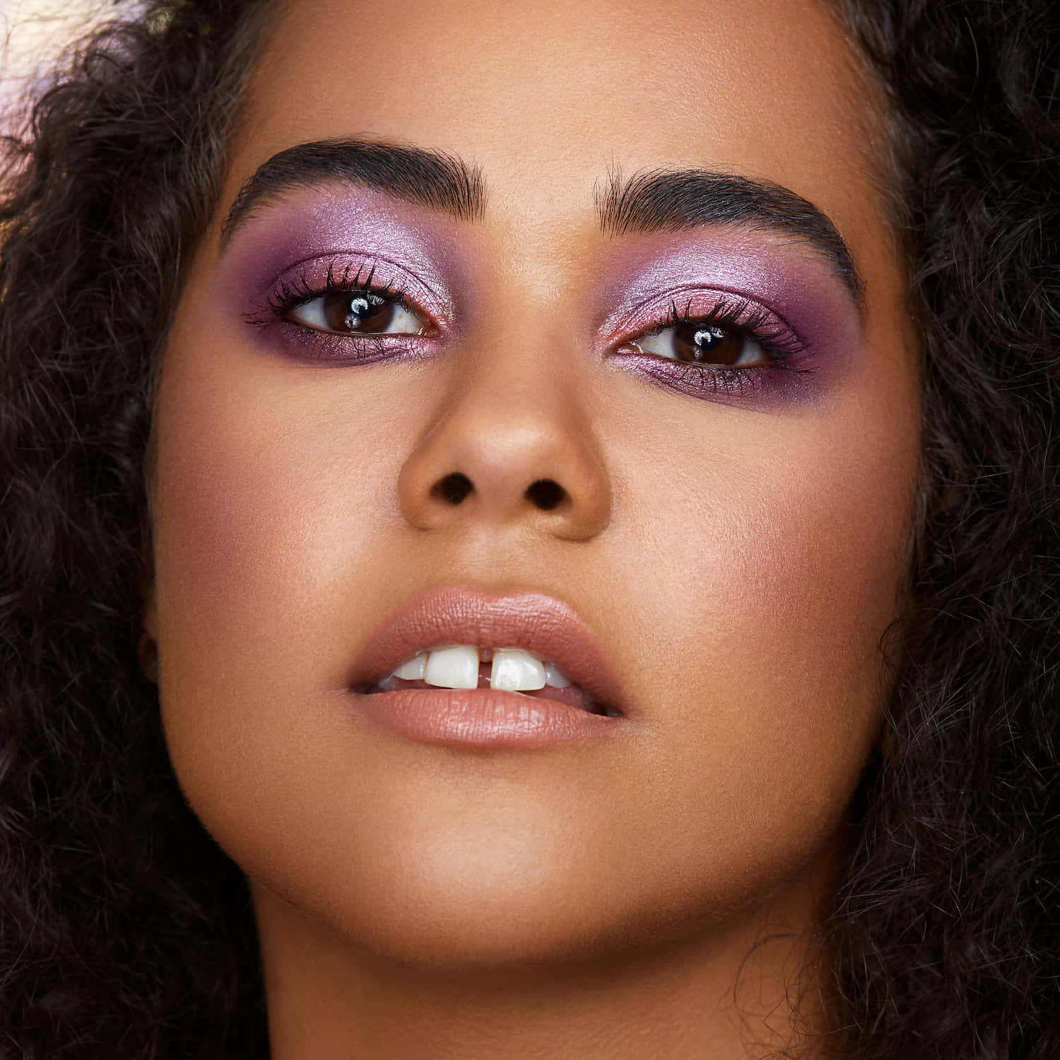 purple eye shadow, bold purple glitter eyeshadow, woman, HD Desktop Wallpaper