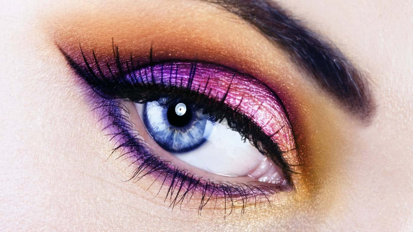 shimmering purple eyeshadow, gold eyeshadow, bold black eyeliner, HD Desktop Wallpaper