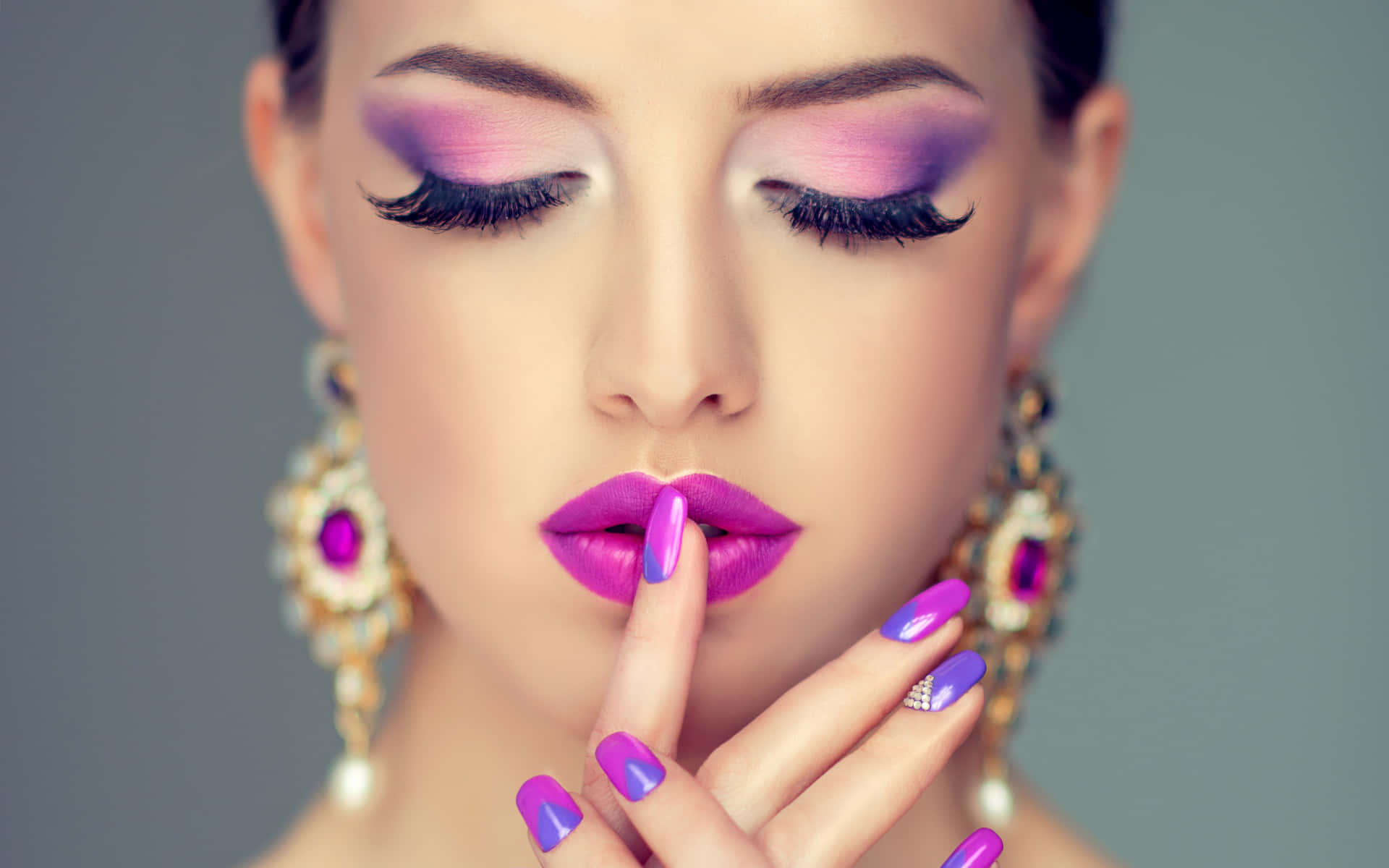 purple eye shadow, vibrant purple makeup, woman, Full HD Desktop Wallpaper