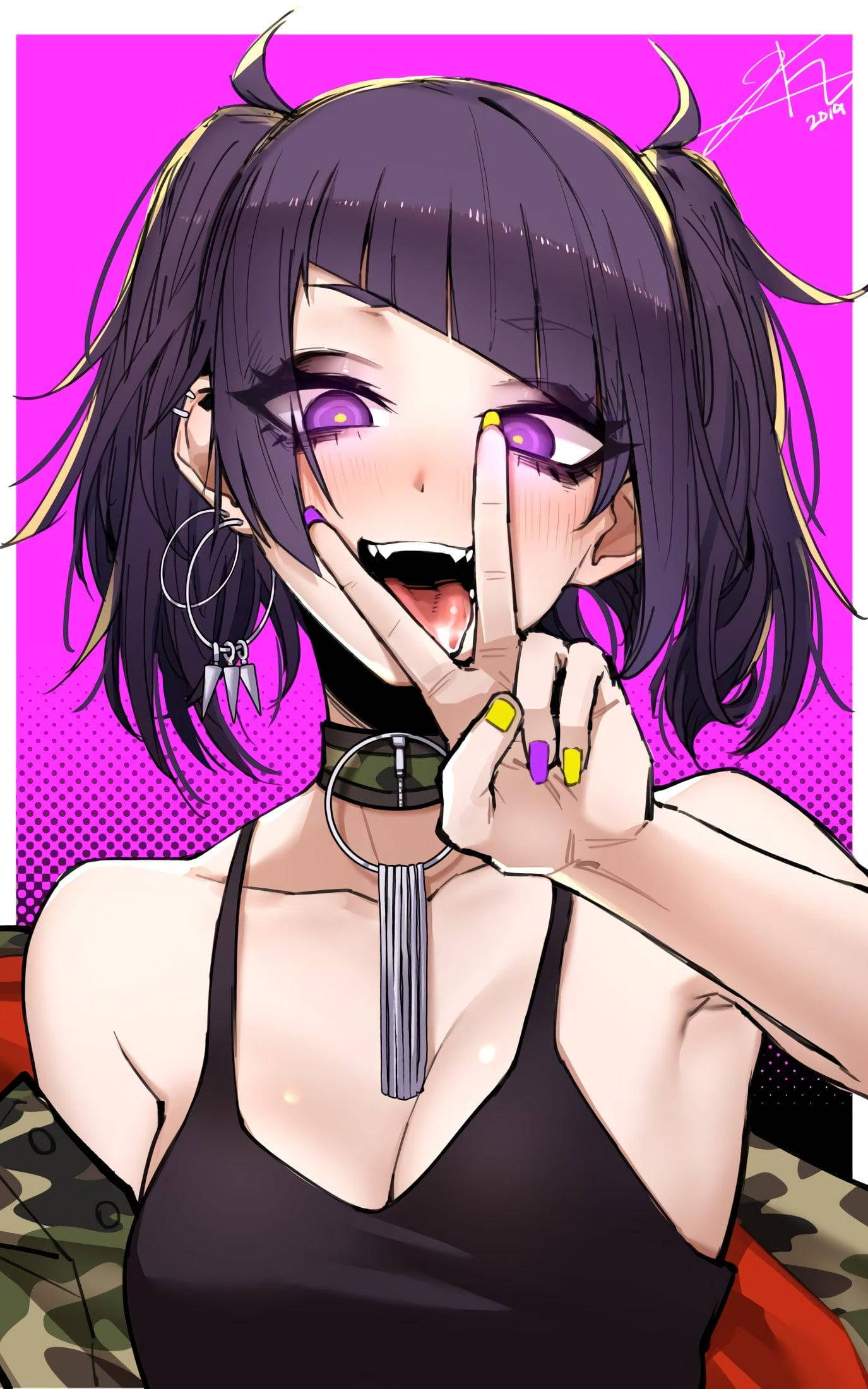 Aesthetic Anime Girl, purple eyes, horns, Full HD Phone Wallpaper