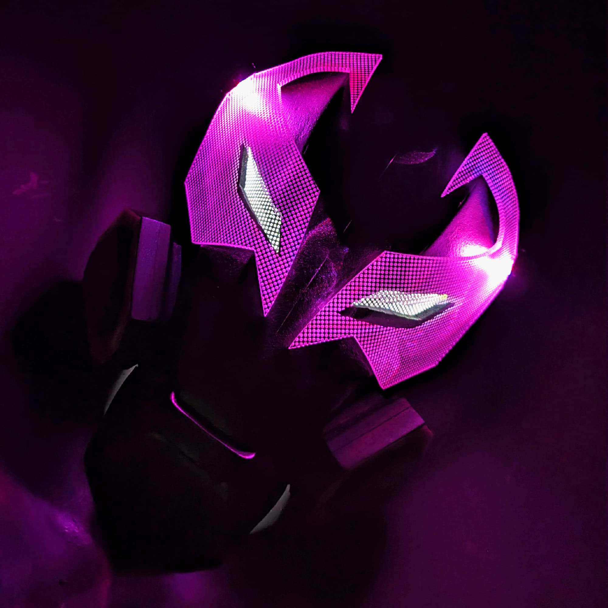 glowing purple scorpion mask, sharp geometric lines, bright white eyes, Full HD Desktop Wallpaper