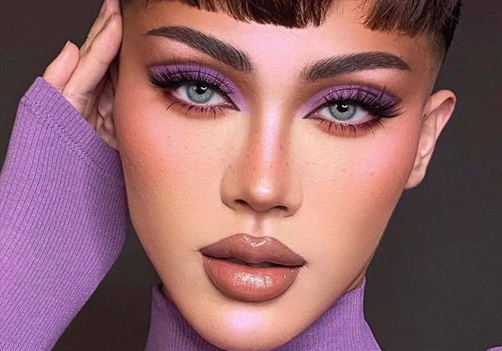 Purple Eye Shadow, purple eye makeup, purple turtleneck, SD Desktop Wallpaper