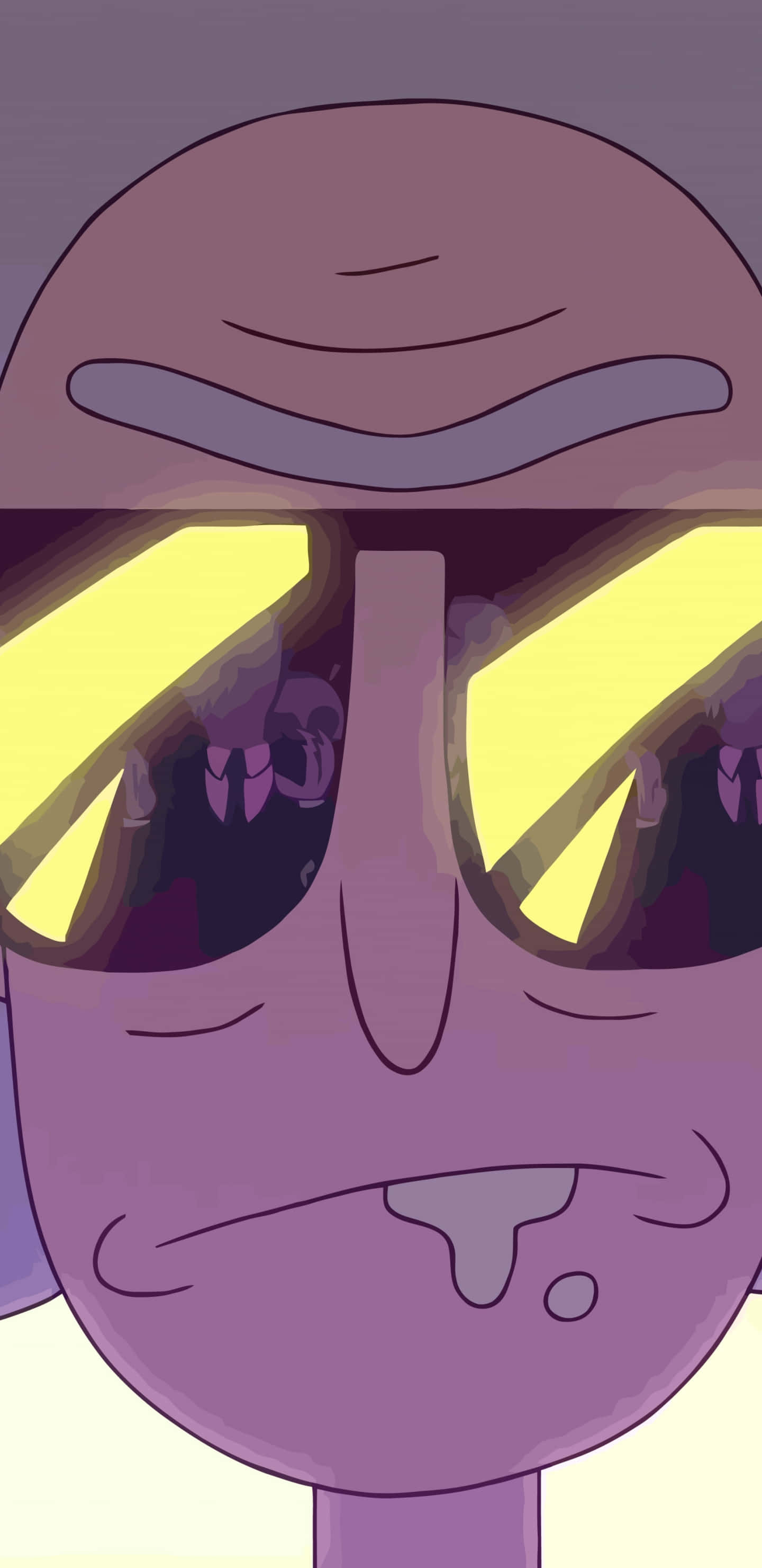 Purple Character, yellow glasses, glowing yellow eyes, 2K Phone Wallpaper