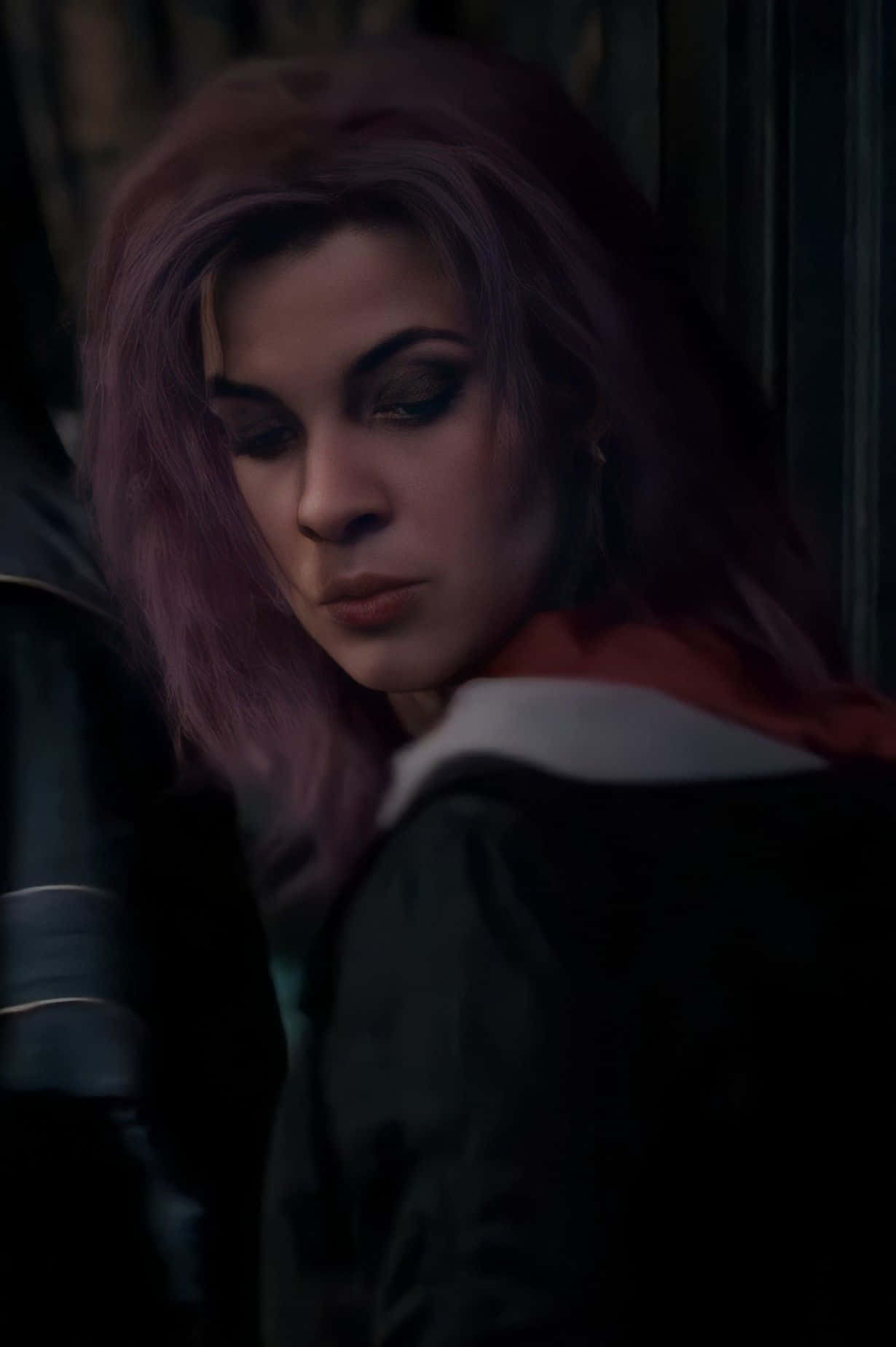purple hair, dark makeup, dimly lit, HD Phone Wallpaper