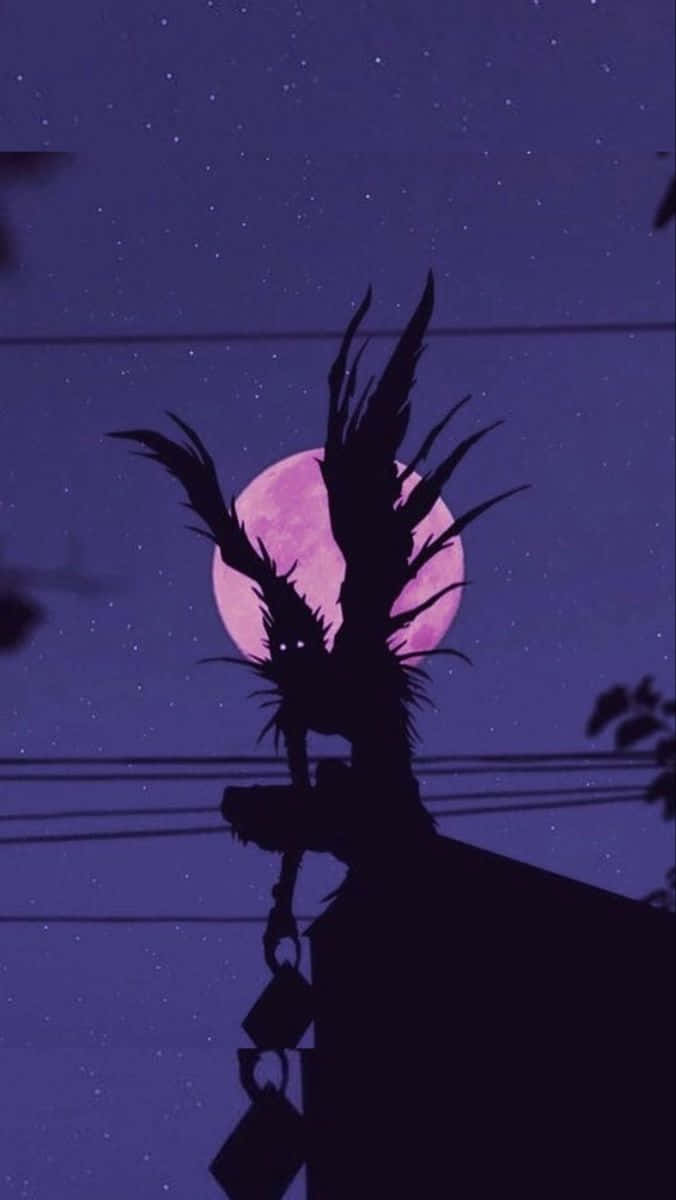 spiky-haired figure, glowing eyes, rooftop, SD Phone Wallpaper