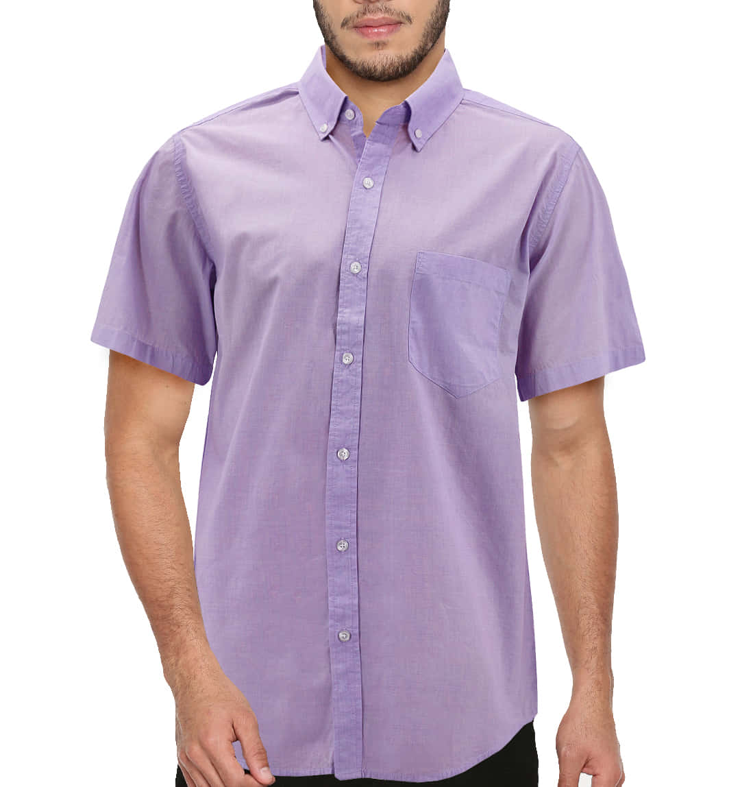 lavender short-sleeved button-up shirt, chest pocket, plain white background, SD Phone Wallpaper