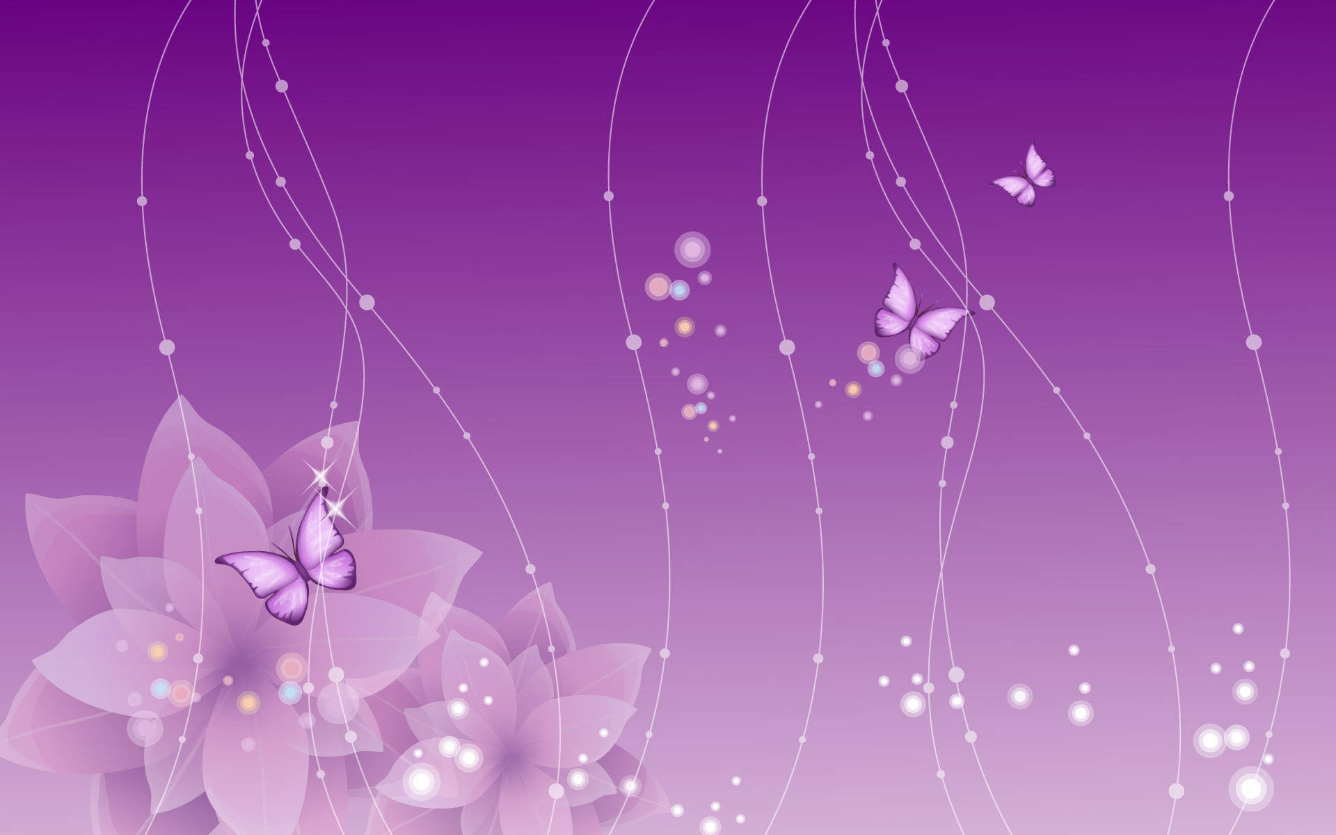 Purple Flower Desktop, purple butterflies, glowing flowers, Full HD Desktop Wallpaper