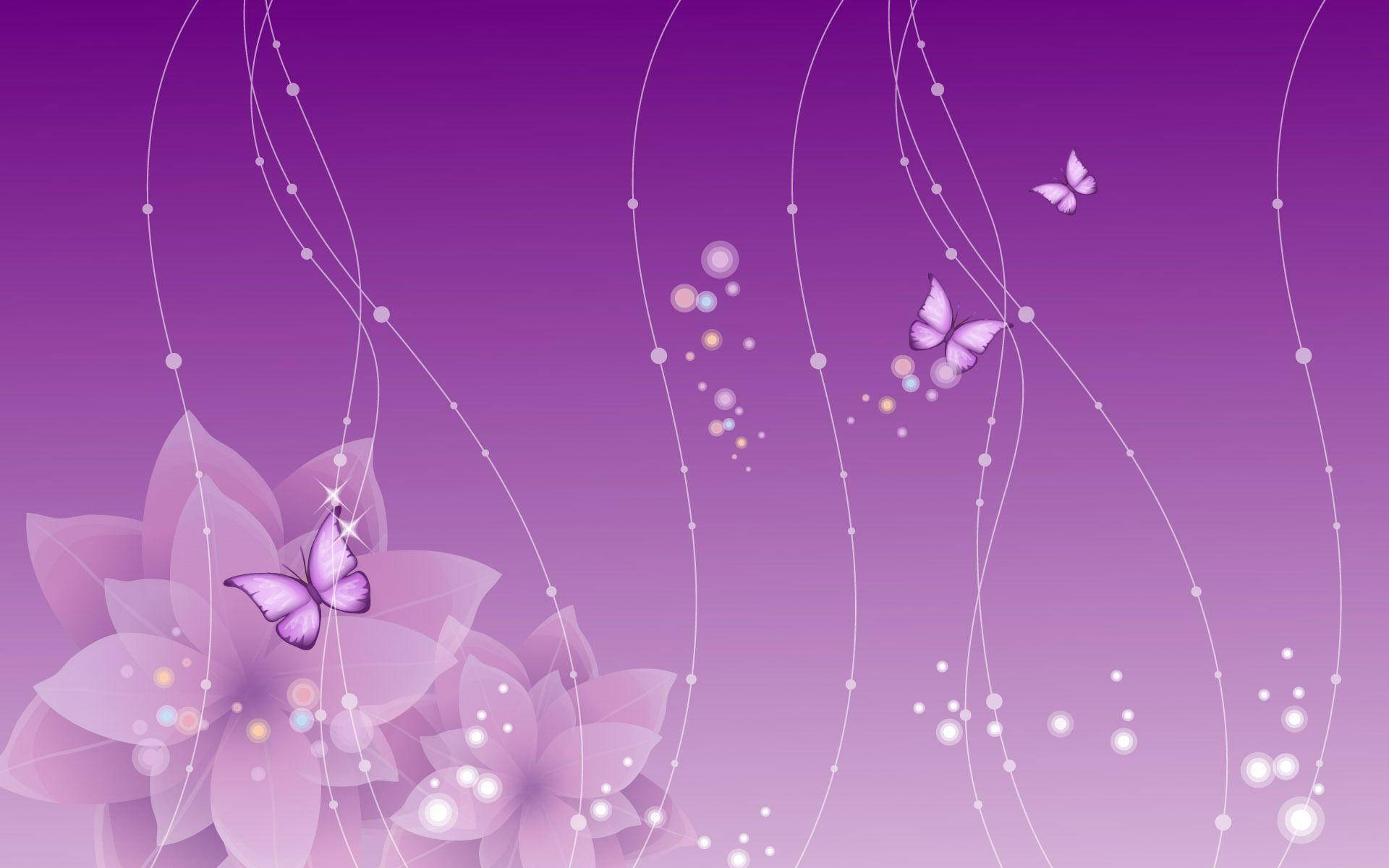 purple flower laptop, butterflies, glowing orbs, Full HD Desktop Wallpaper