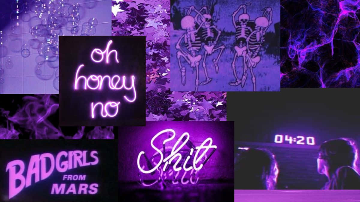 purple neon aesthetic computer, neon signs, glowing bubbles, SD Desktop Wallpaper