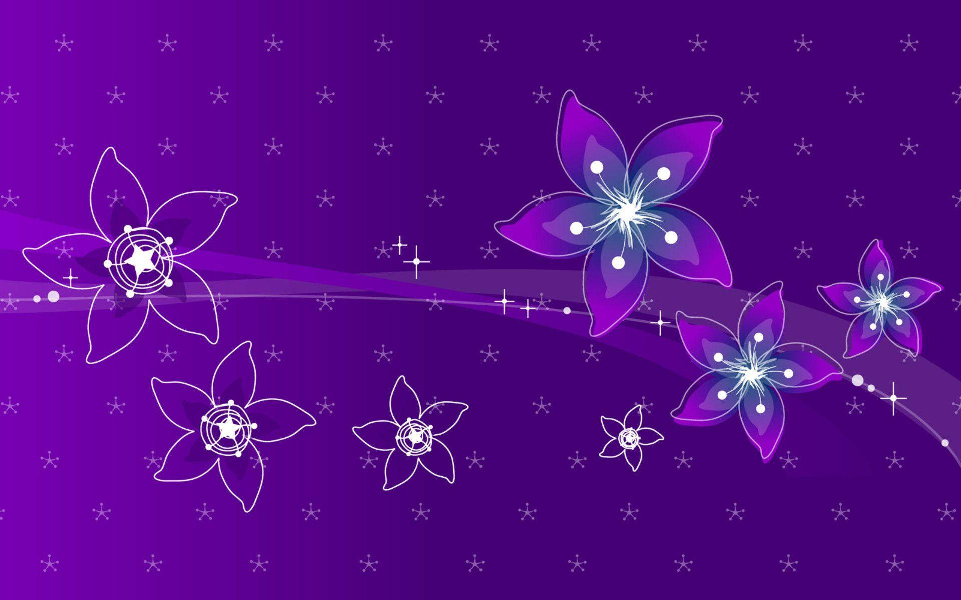 purple flower laptop, vibrant purple background, glowing stylized flowers, Full HD Desktop Wallpaper