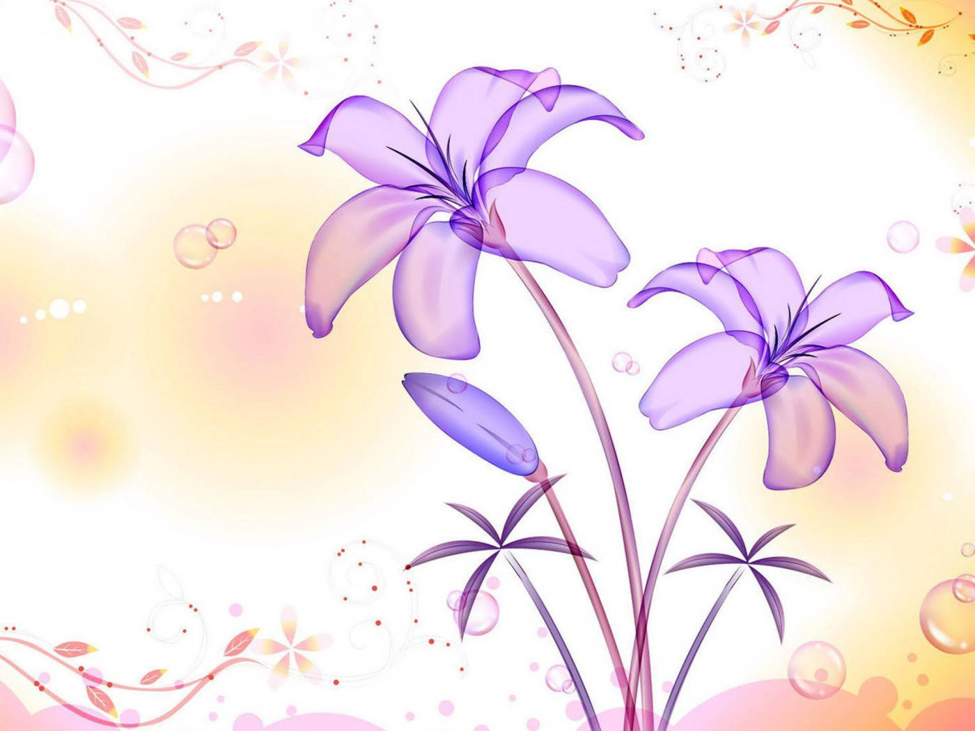 Purple Lily Flower Laptop, translucent purple lilies, soft gradient background, HD Desktop Wallpaper