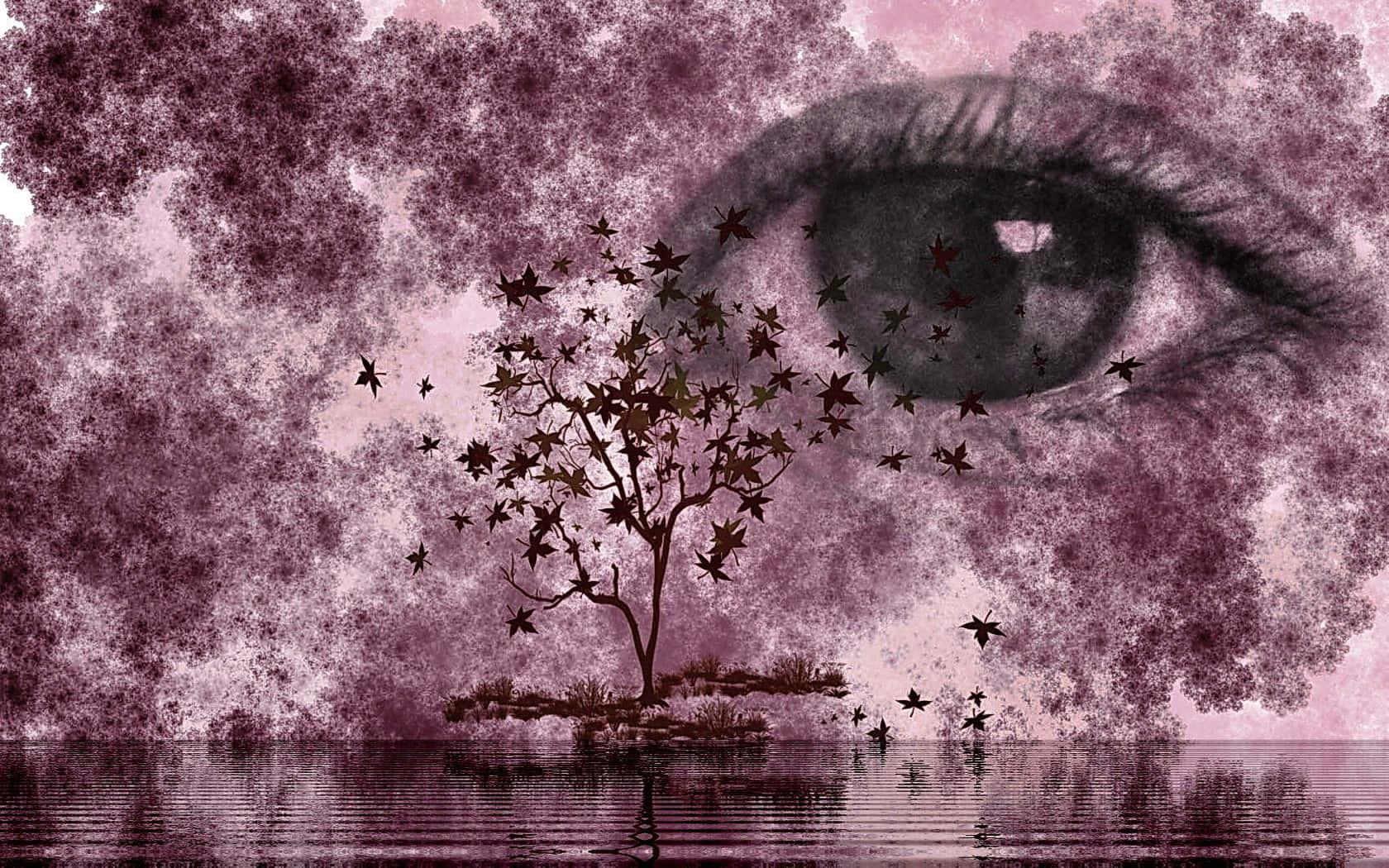 Purple Gothic, star-shaped leaves, giant watchful eye, HD Desktop Wallpaper