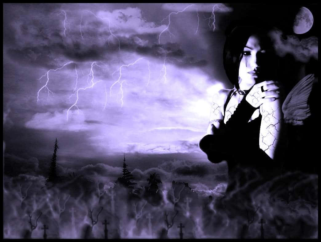 purple gothic, cracked skin, angel wings, SD Desktop Wallpaper