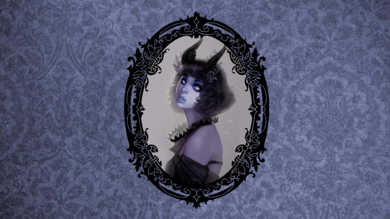 Purple Gothic, horned woman, glowing eyes, SD Desktop Wallpaper