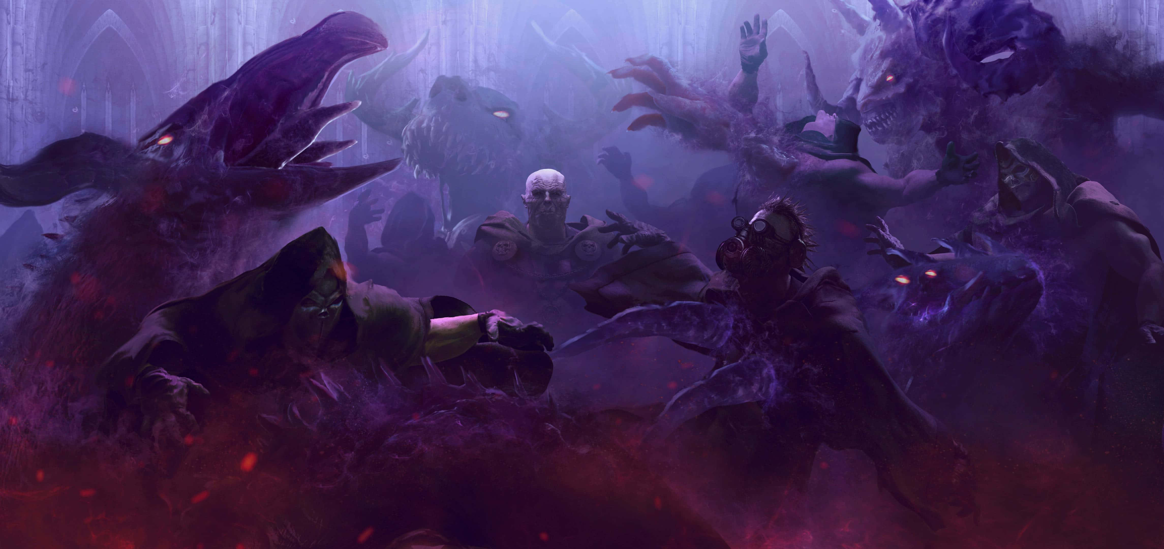 Purple Gothic, misty purple cavern, monstrous creatures, 4K Desktop Wallpaper
