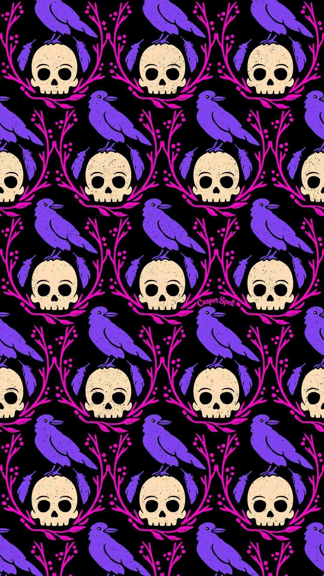 Purple Gothic, vibrant purple ravens, magenta branches, Full HD Phone Wallpaper