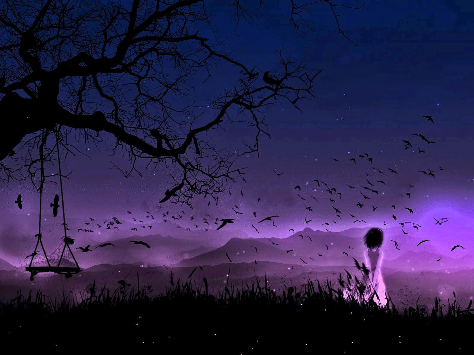 Purple Gothic, starry purple night sky, field, HD Desktop Wallpaper